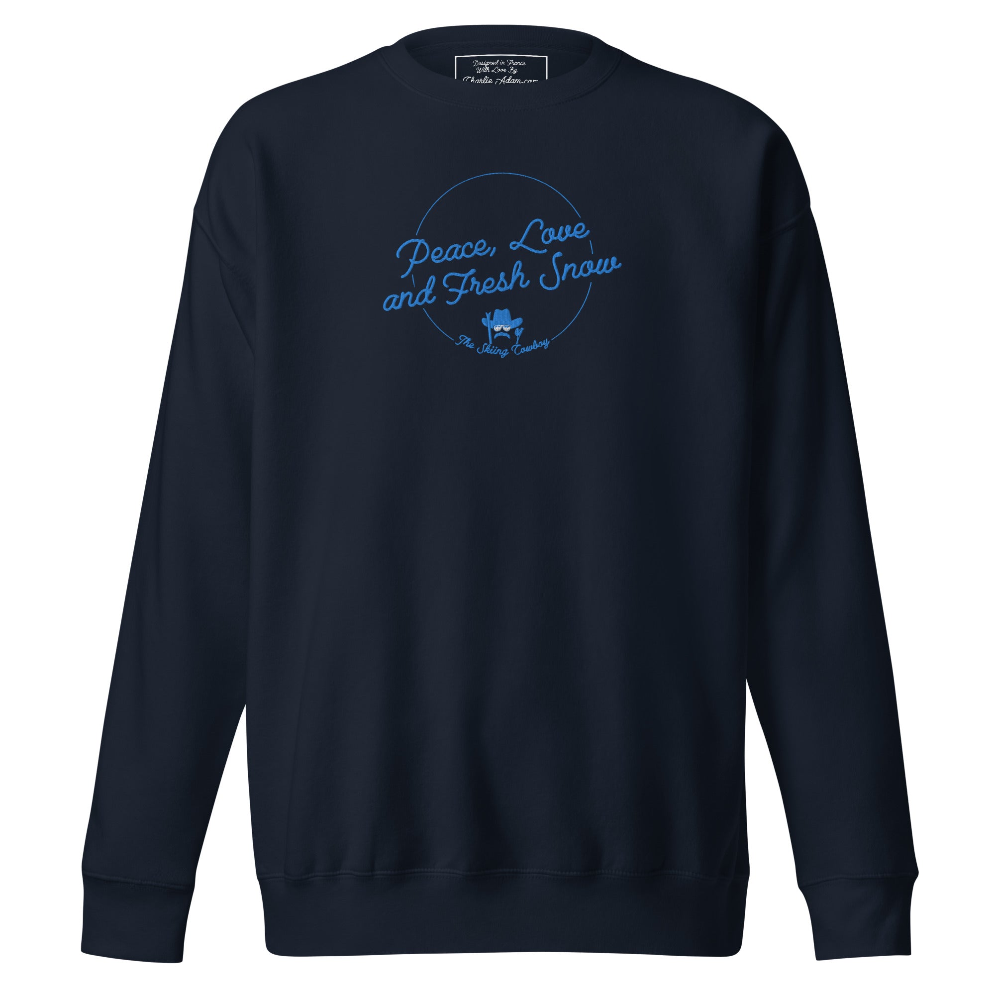 Sweatshirt premium unisexe Peace, Love and Fresh Snow brodé