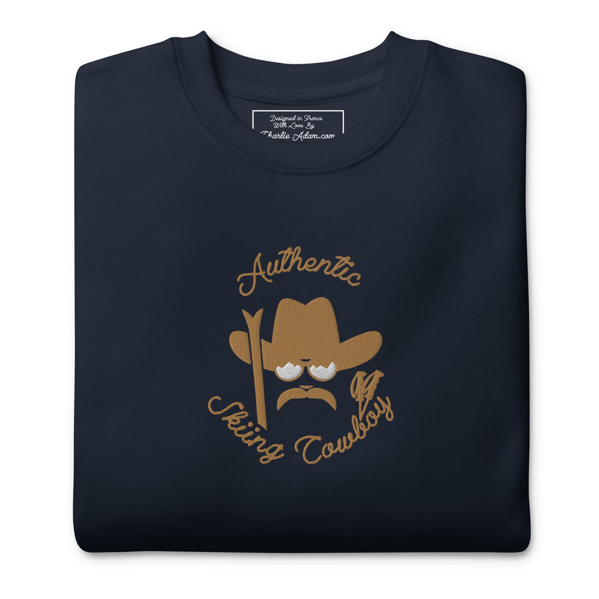 Unisex Premium Sweatshirt Authentic Skiing Cowboy large embroidered pattern