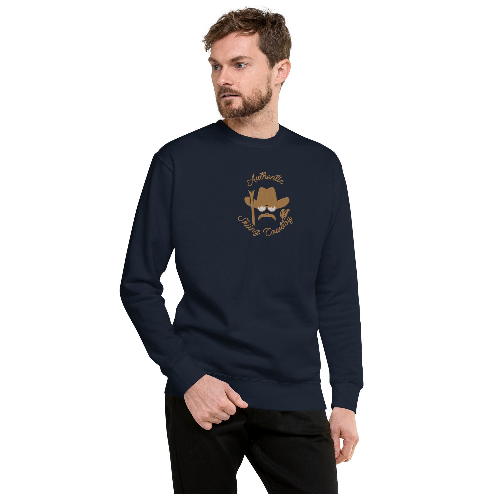 Unisex Premium Sweatshirt Authentic Skiing Cowboy large embroidered pattern