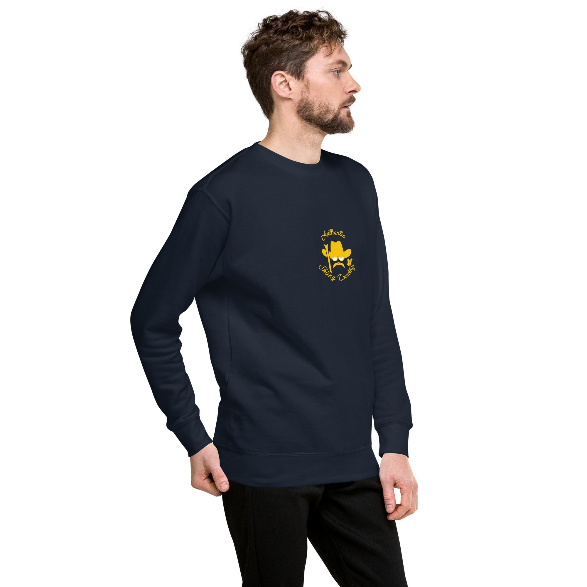 Unisex Premium Sweatshirt Authentic Skiing Cowboy (front & back)