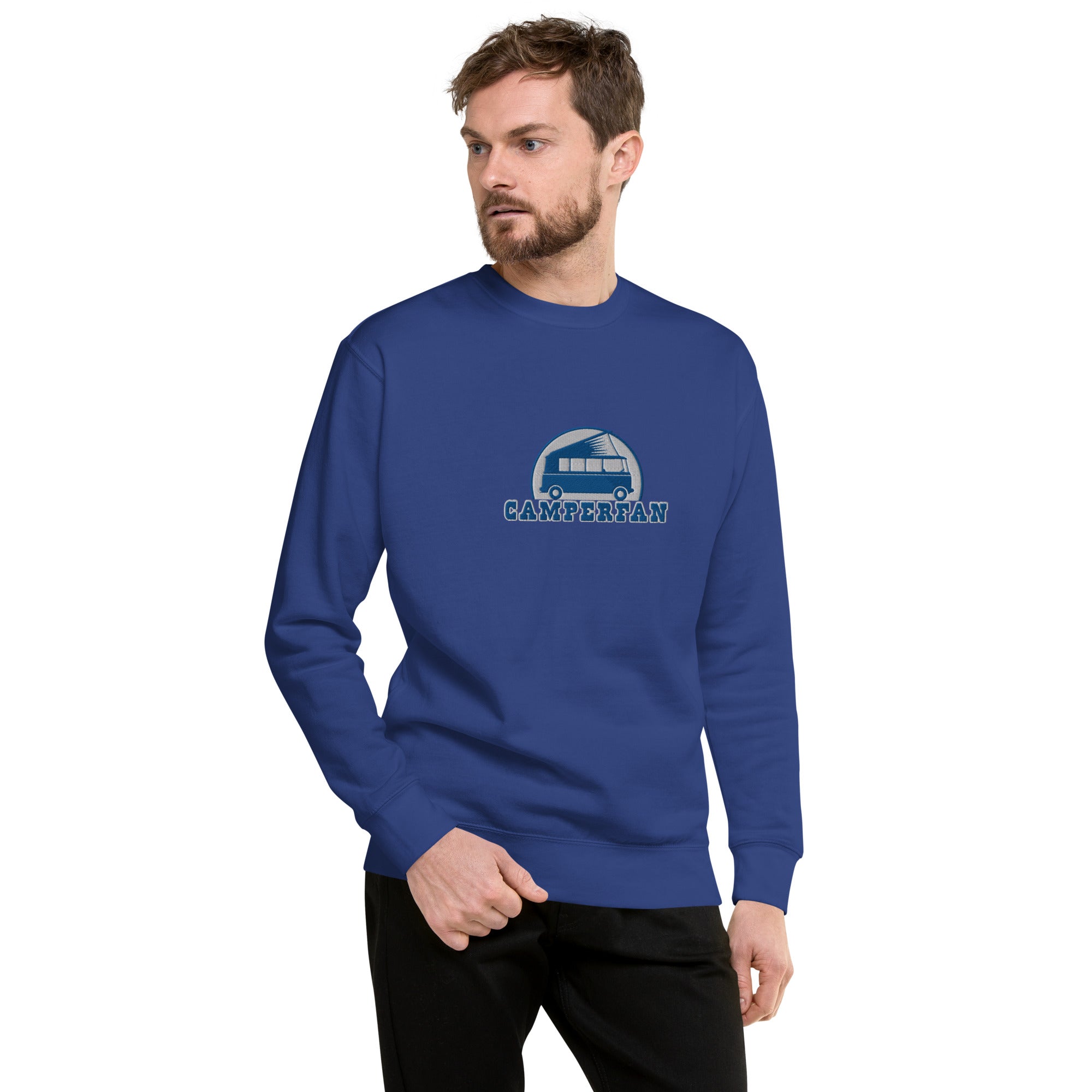 Unisex Premium Sweatshirt Camperfan large blue/white embroidered pattern