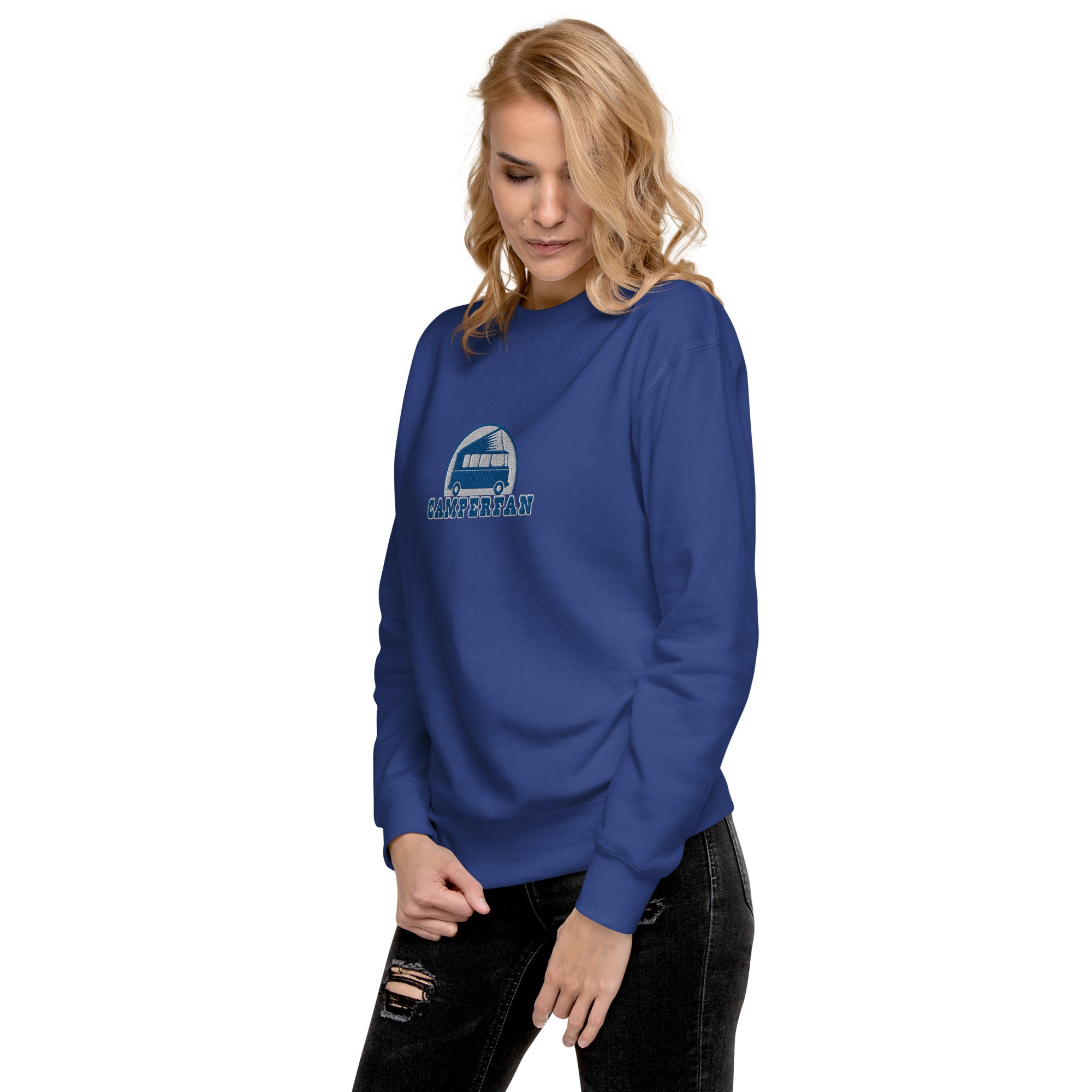 Unisex Premium Sweatshirt Camperfan large blue/white embroidered pattern