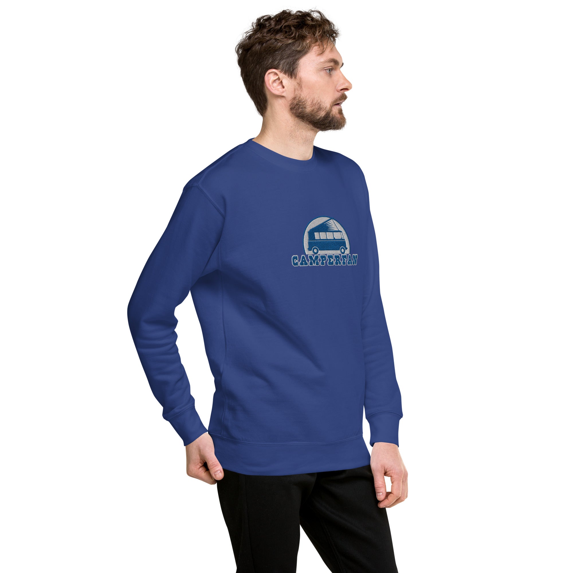Unisex Premium Sweatshirt Camperfan large blue/white embroidered pattern