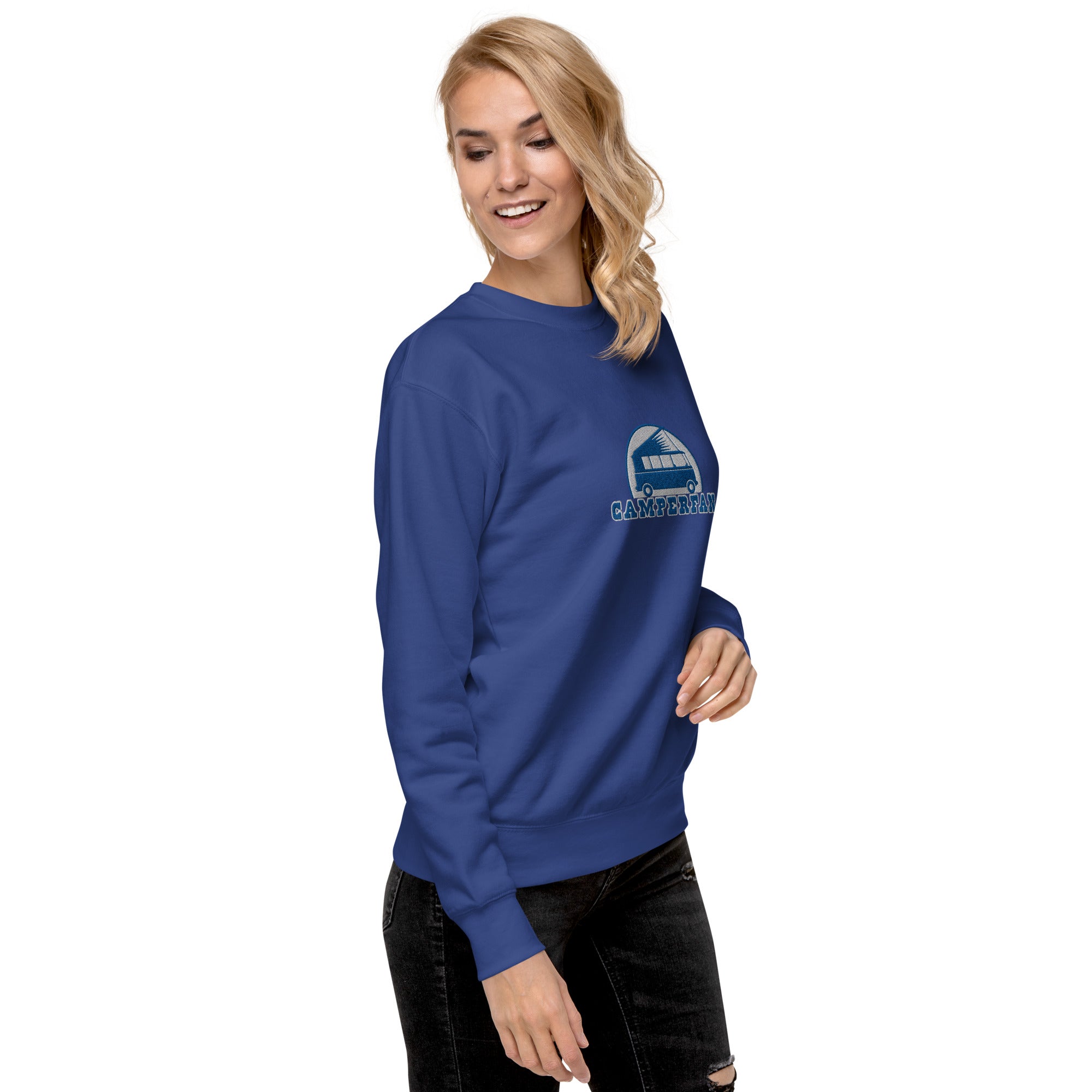 Unisex Premium Sweatshirt Camperfan large blue/white embroidered pattern