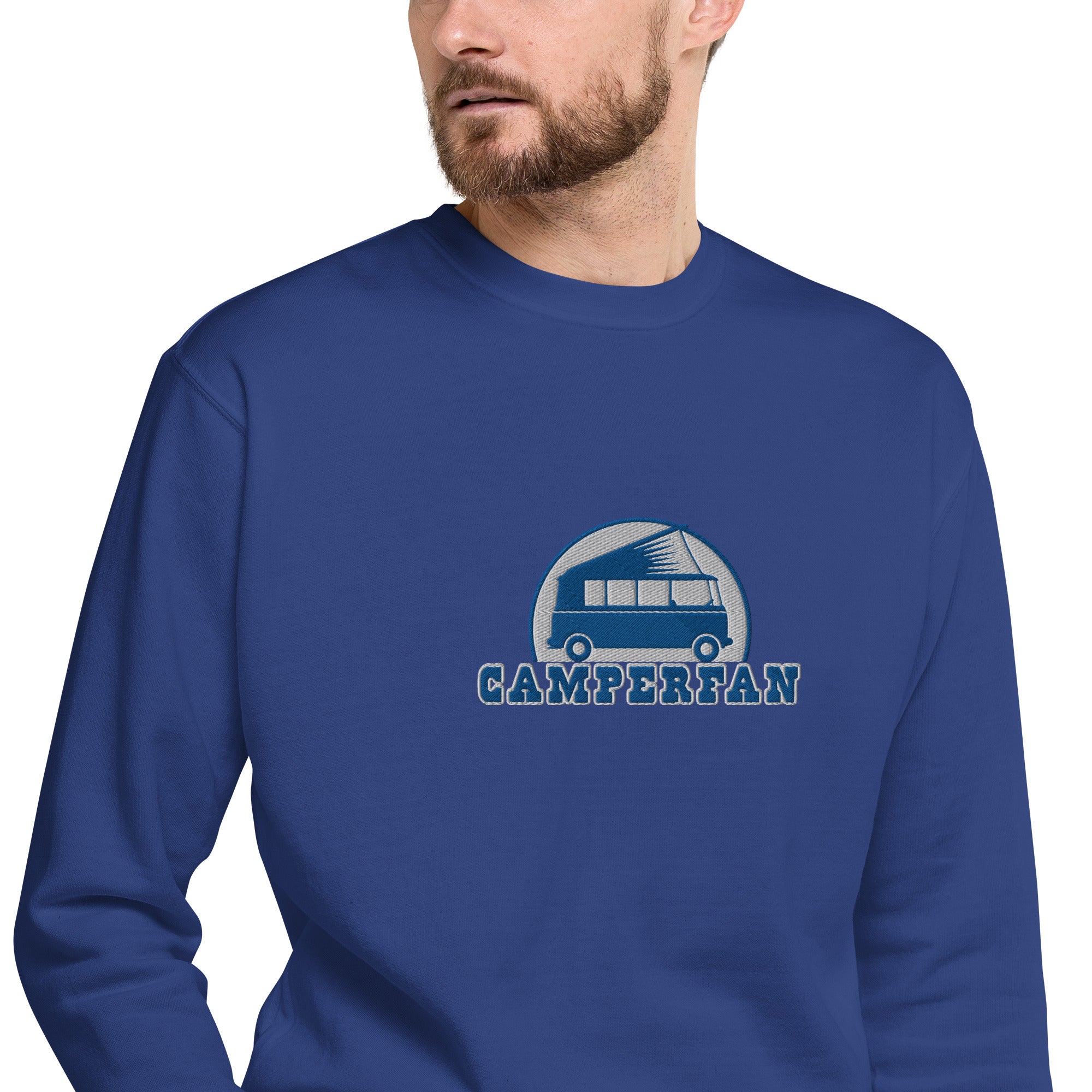 Unisex Premium Sweatshirt Camperfan large blue/white embroidered pattern