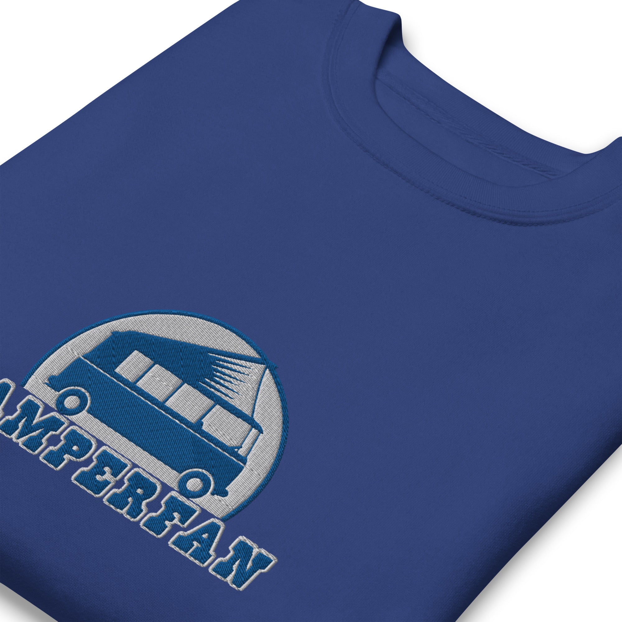 Unisex Premium Sweatshirt Camperfan large blue/white embroidered pattern