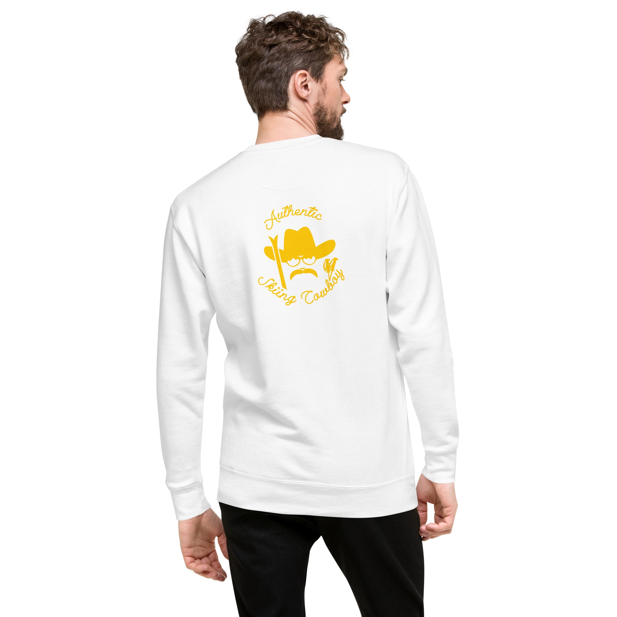 Unisex Premium Sweatshirt Authentic Skiing Cowboy (front & back)