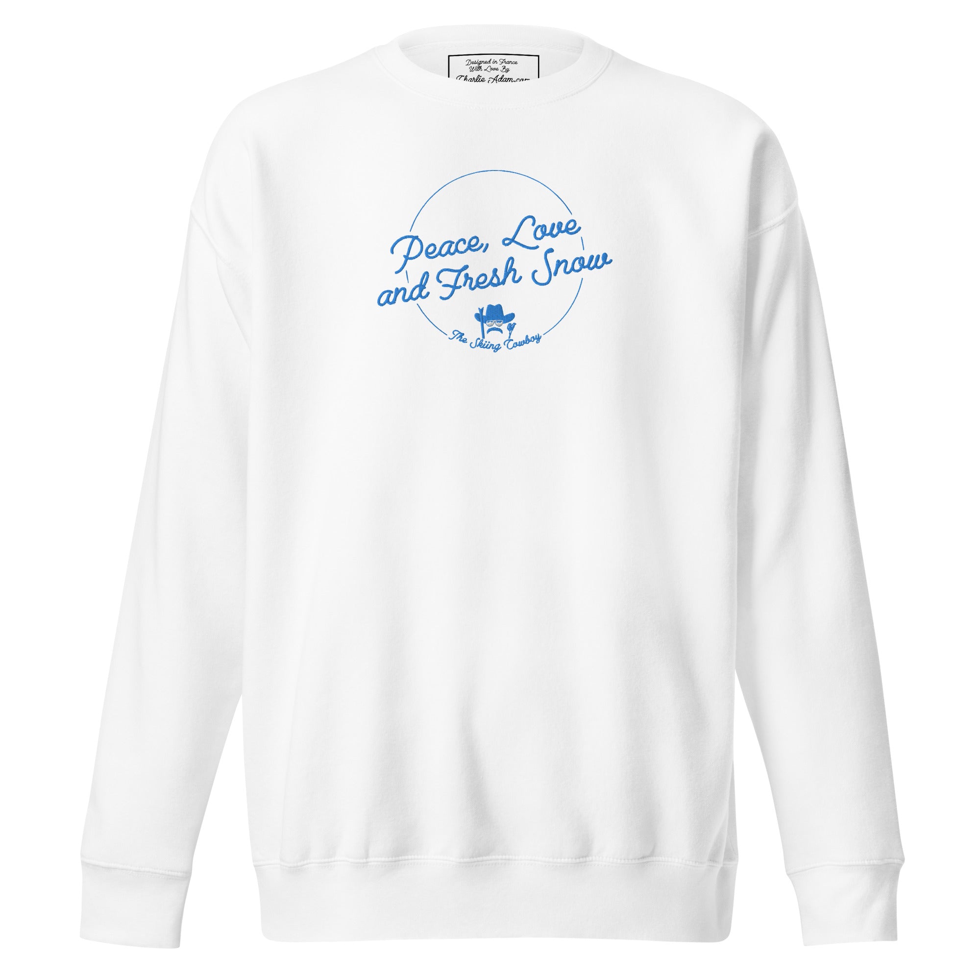 Sweatshirt premium unisexe Peace, Love and Fresh Snow brodé