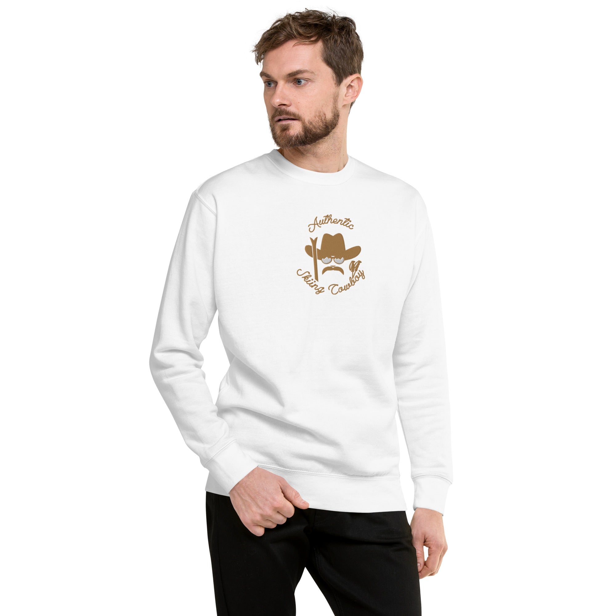 Unisex Premium Sweatshirt Authentic Skiing Cowboy large embroidered pattern
