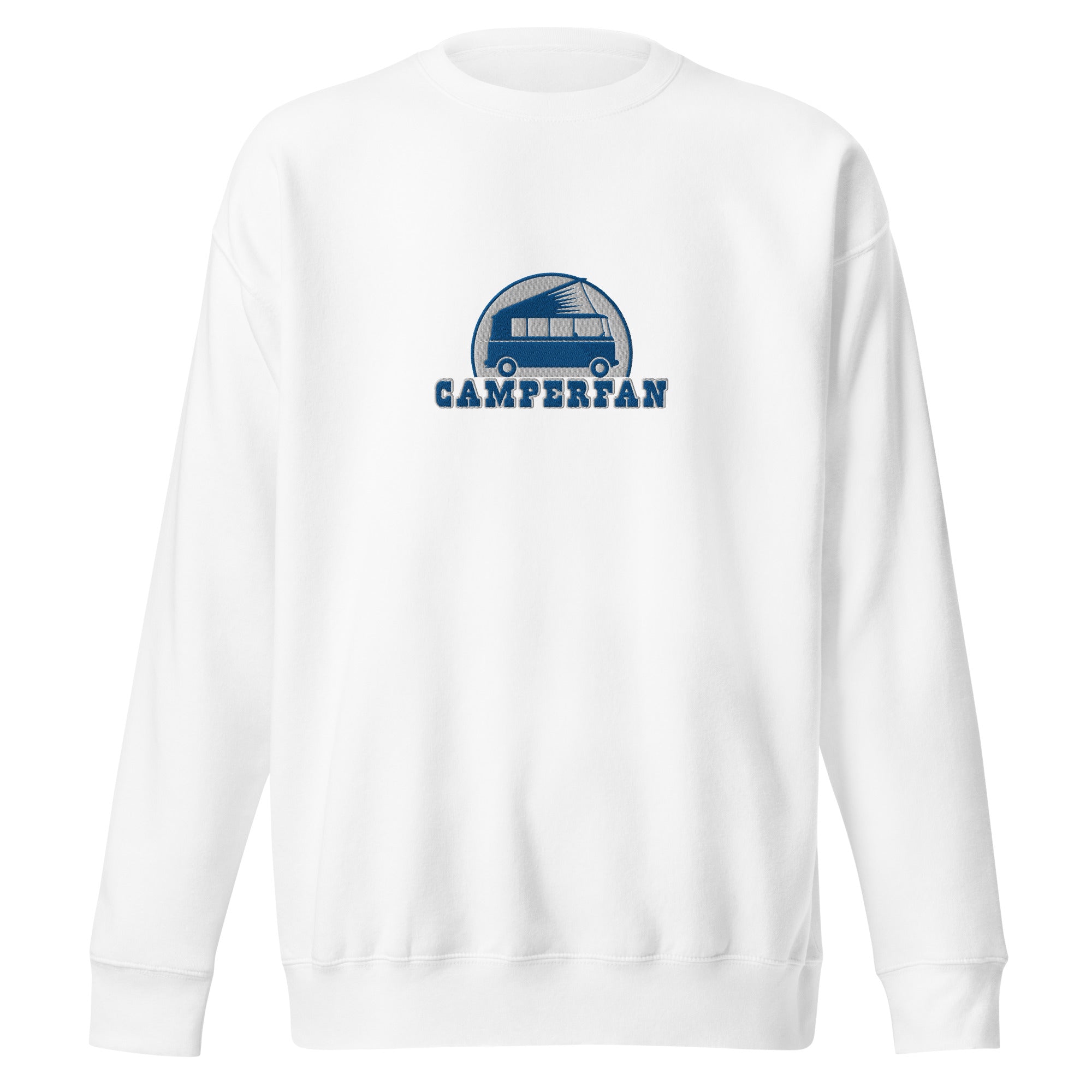 Unisex Premium Sweatshirt Camperfan large blue/white embroidered pattern