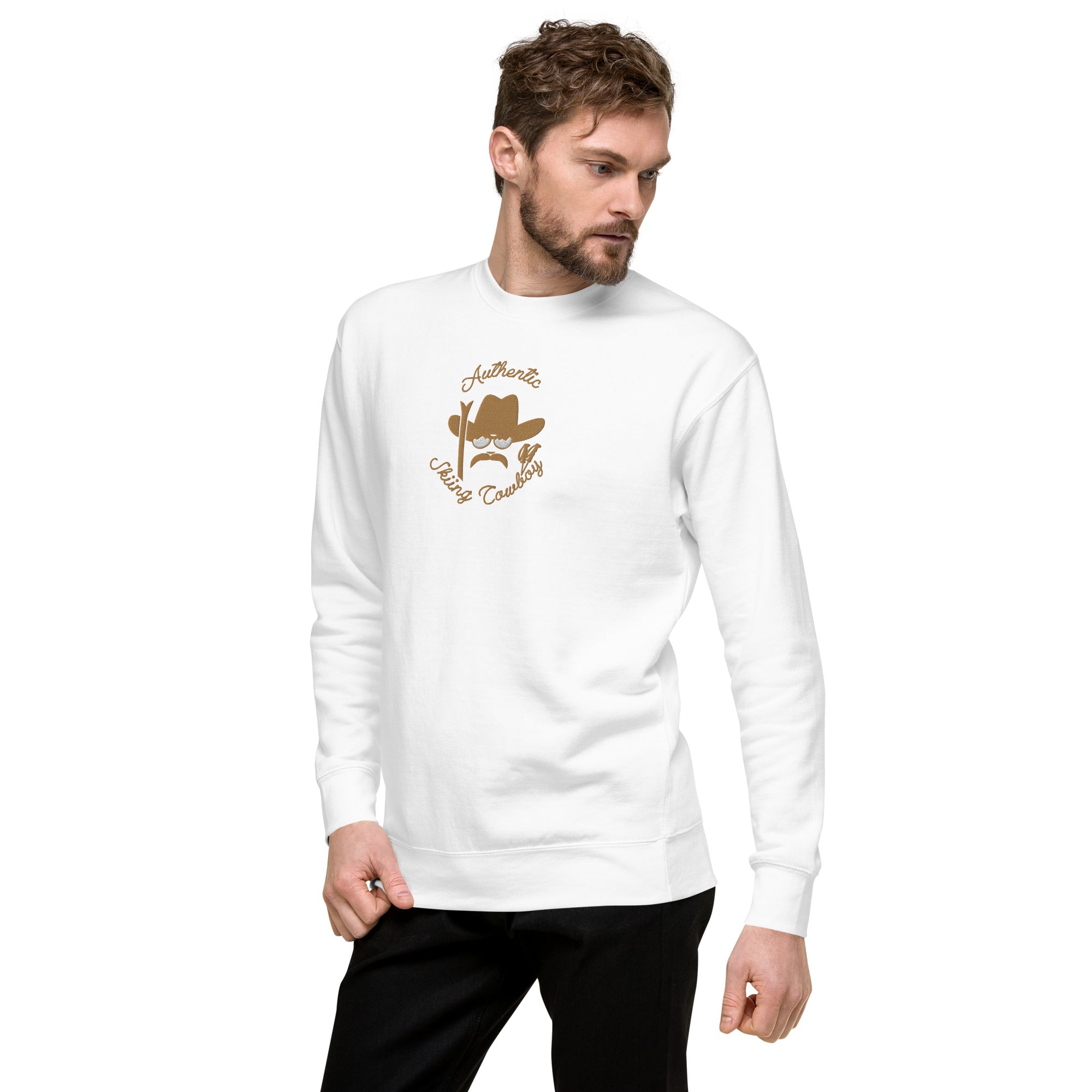 Unisex Premium Sweatshirt Authentic Skiing Cowboy large embroidered pattern
