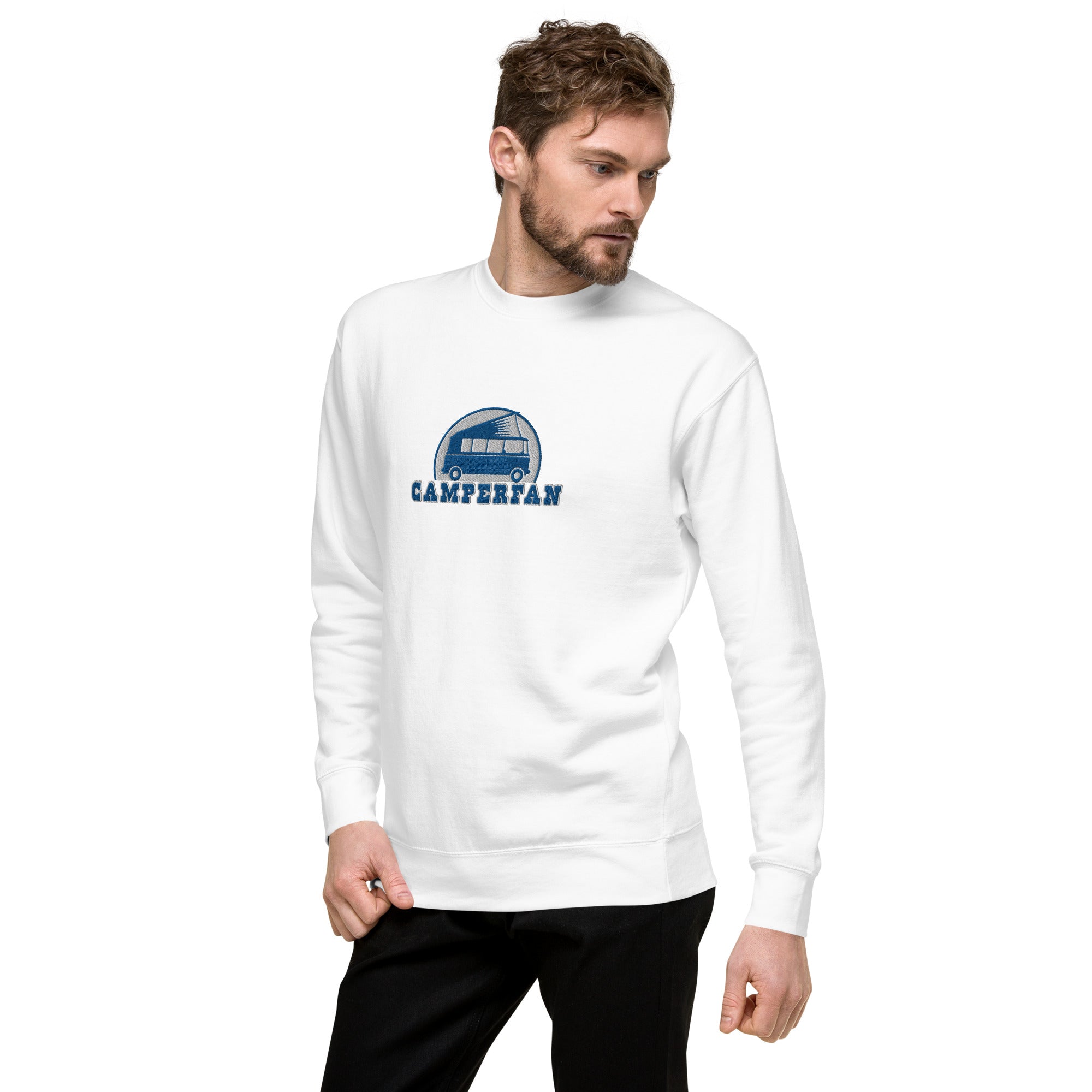 Unisex Premium Sweatshirt Camperfan large blue/white embroidered pattern