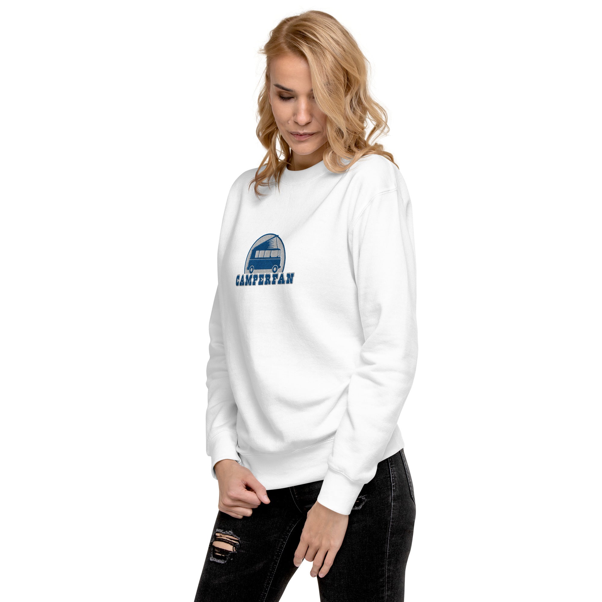 Unisex Premium Sweatshirt Camperfan large blue/white embroidered pattern