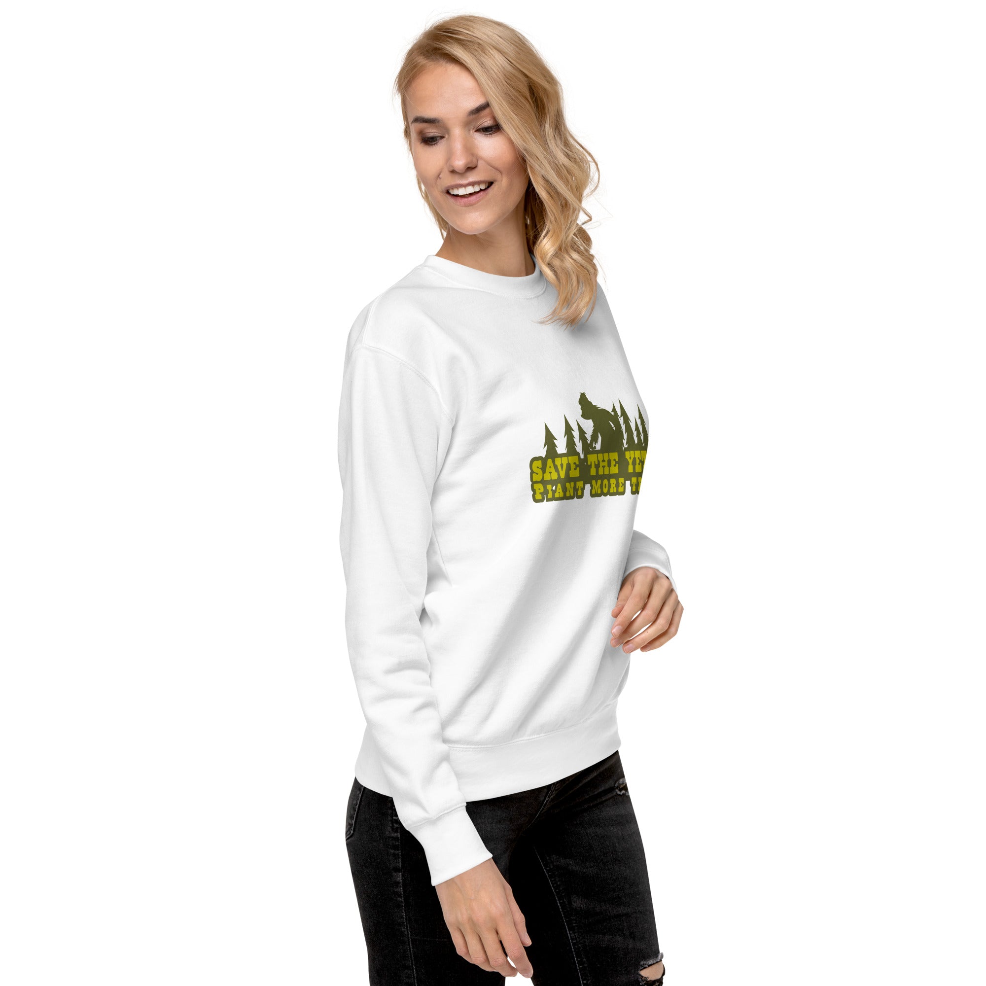 Unisex Premium Sweatshirt Save the Yetis, Plant more Trees