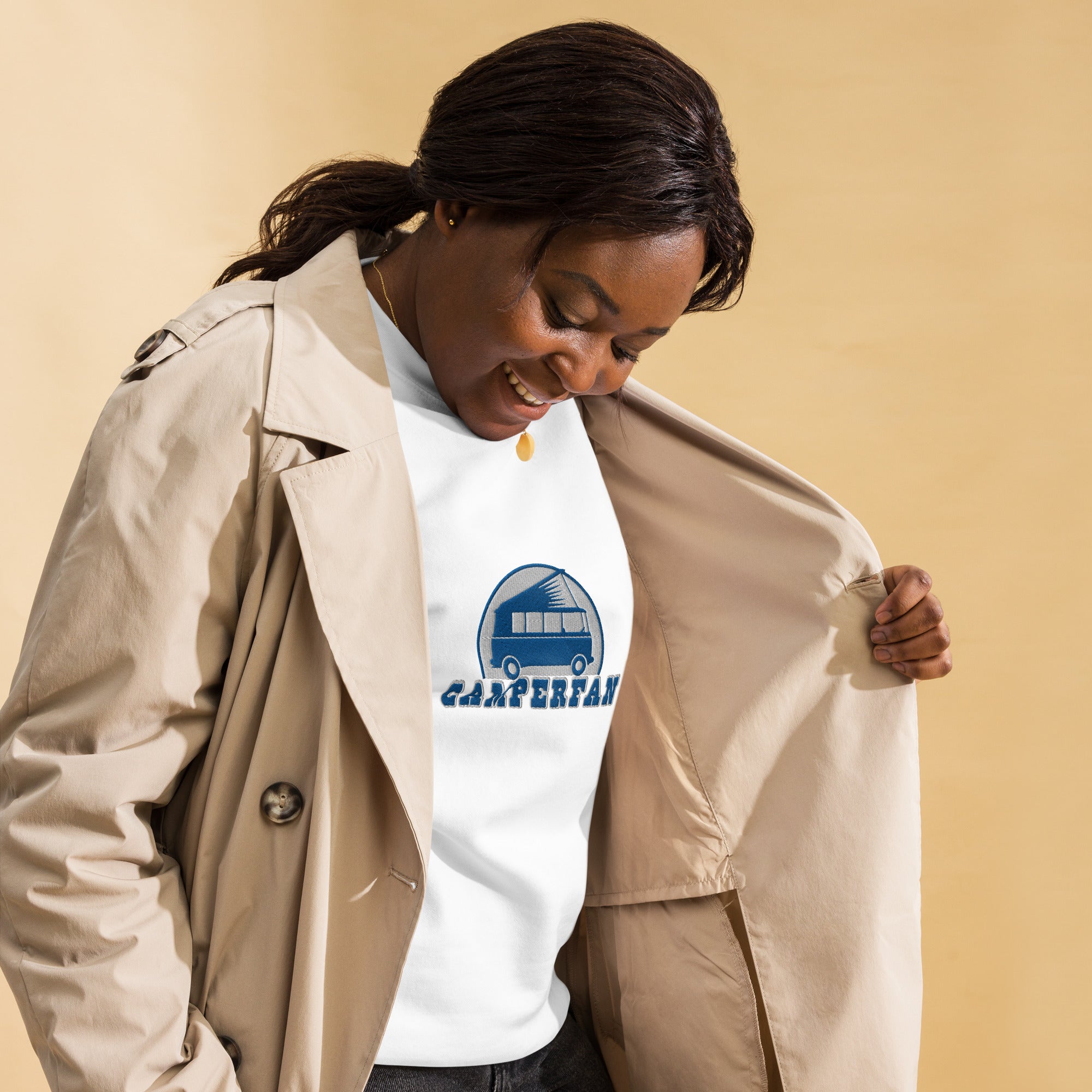 Unisex Premium Sweatshirt Camperfan large blue/white embroidered pattern