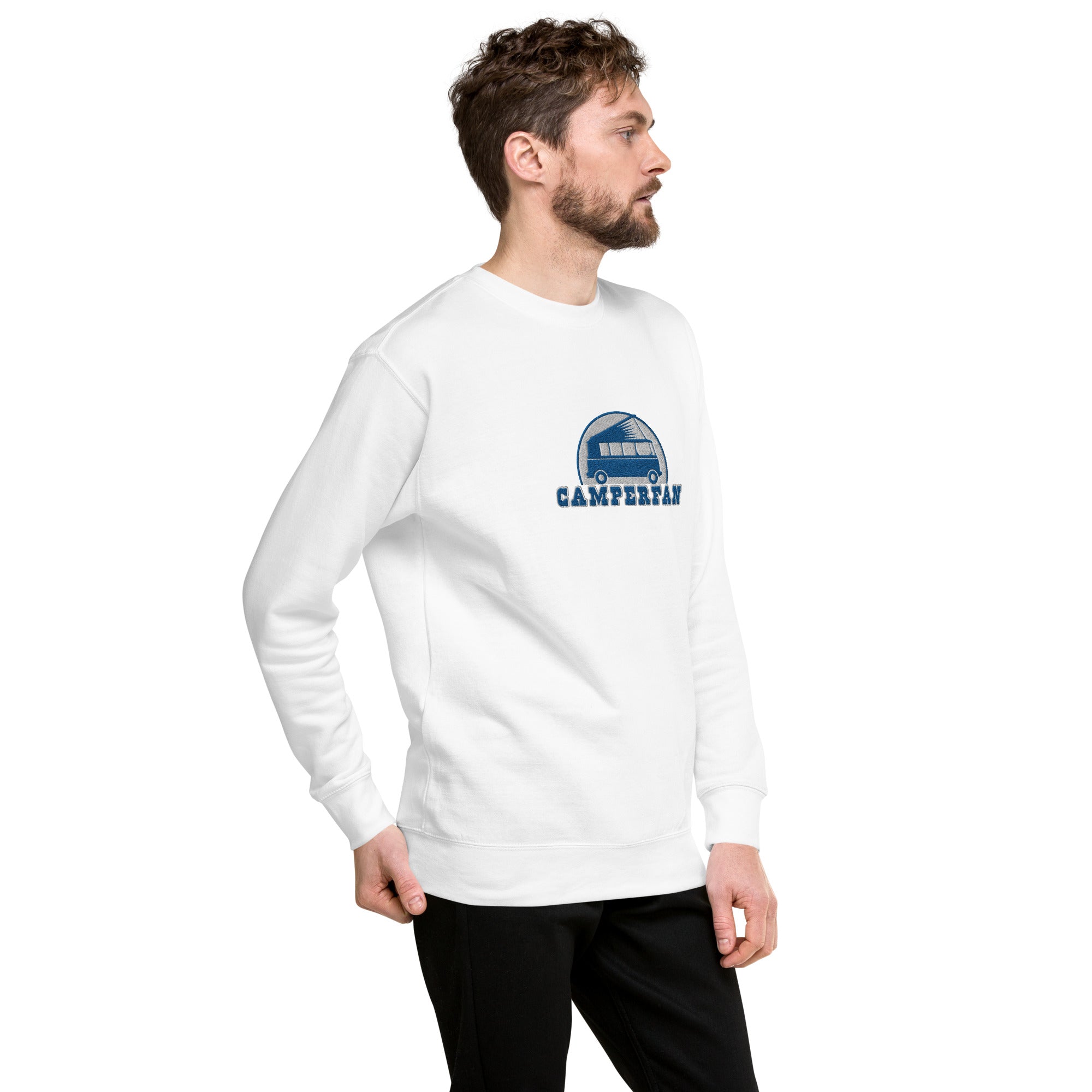 Unisex Premium Sweatshirt Camperfan large blue/white embroidered pattern