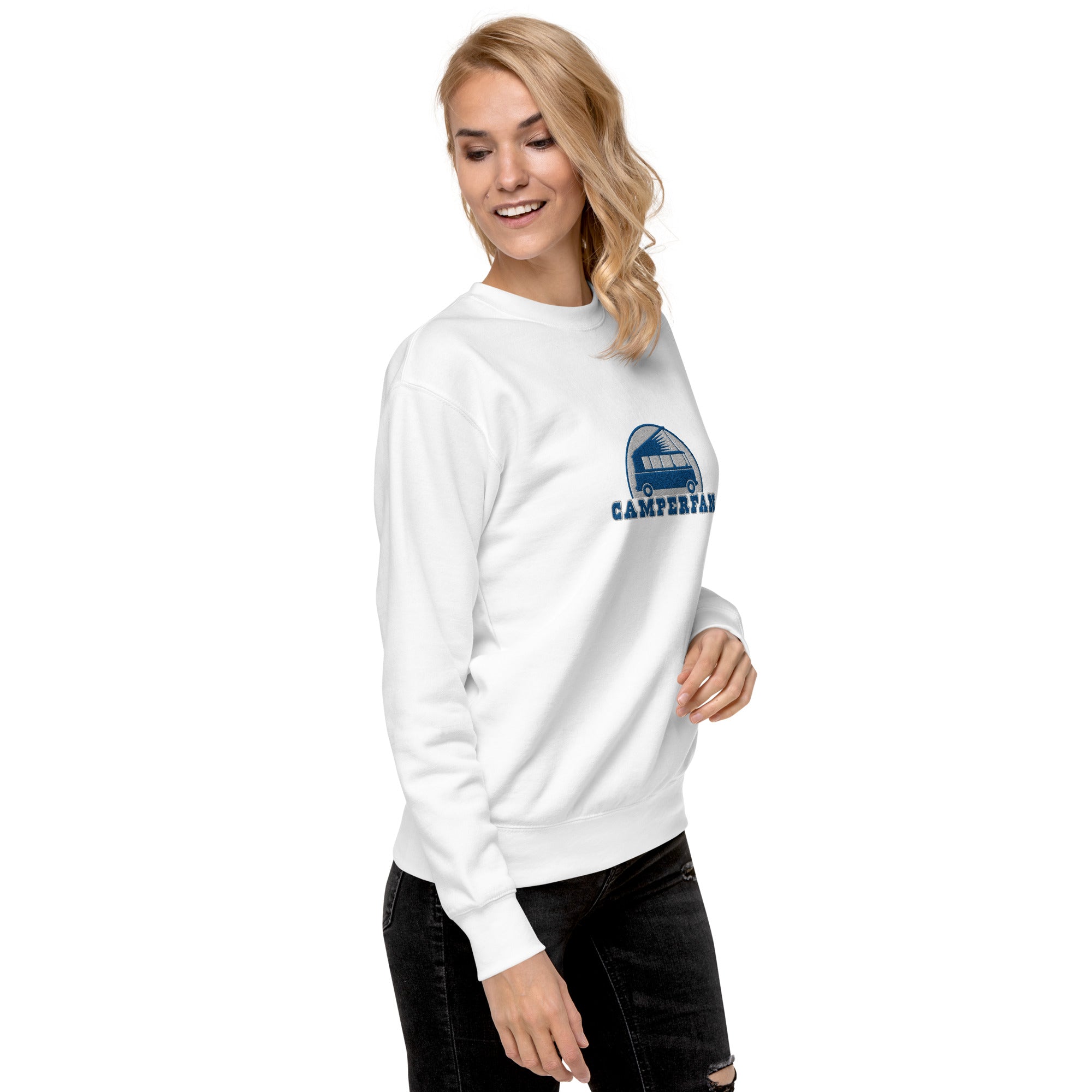 Unisex Premium Sweatshirt Camperfan large blue/white embroidered pattern