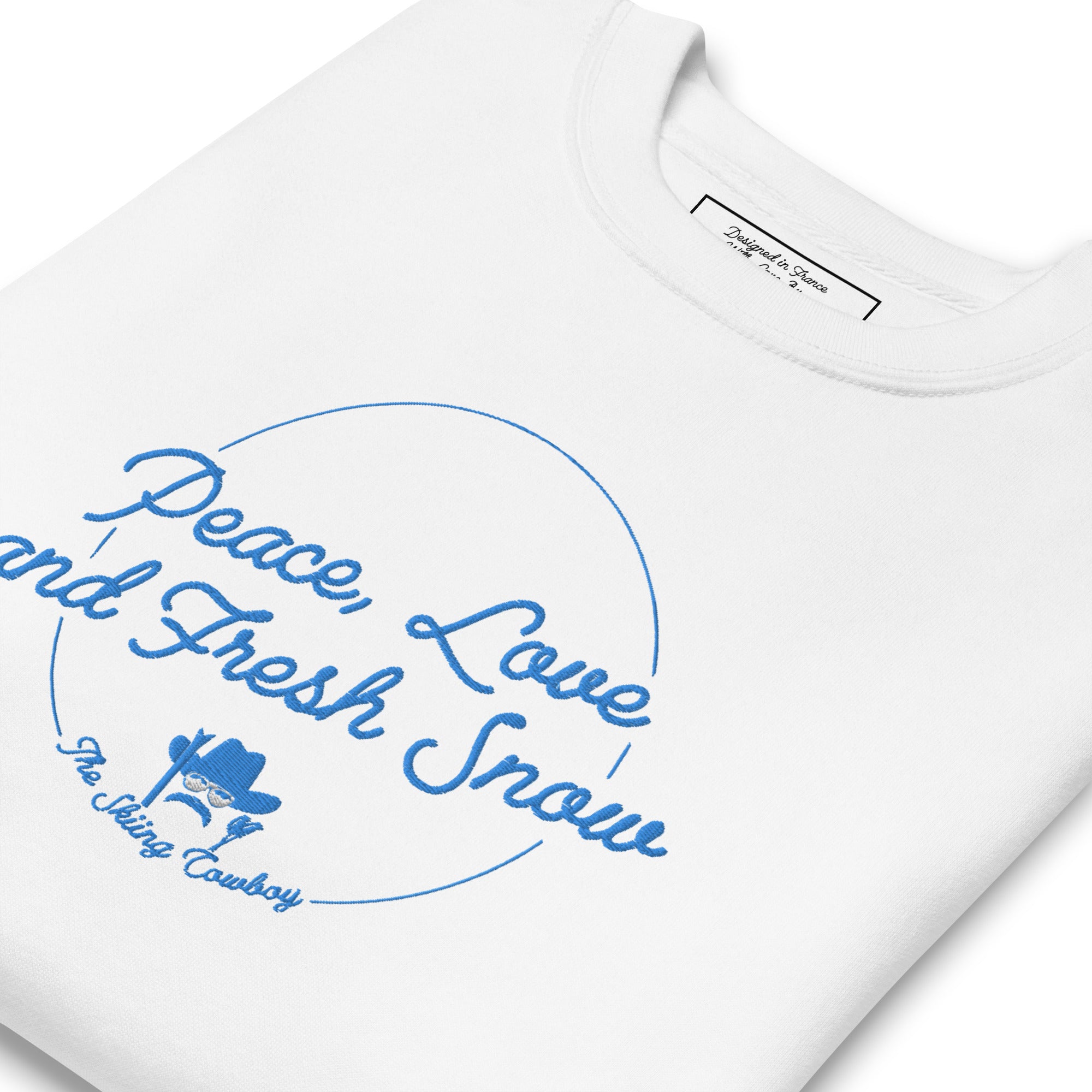 Sweatshirt premium unisexe Peace, Love and Fresh Snow brodé