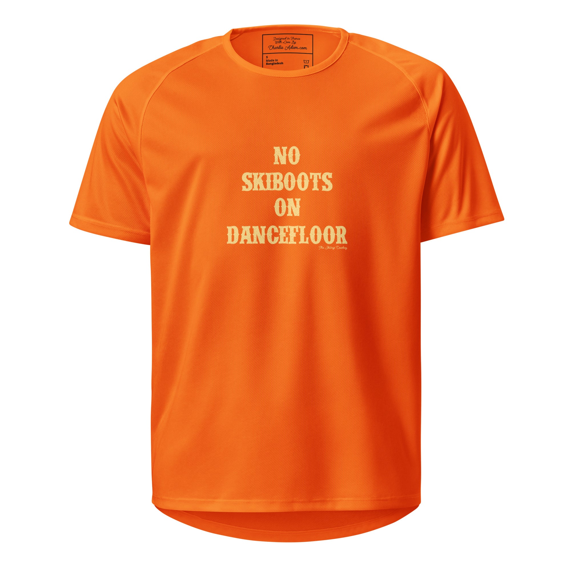 T-shirts de sport respirant No Skiboots on Dancefloor sur fond sombre