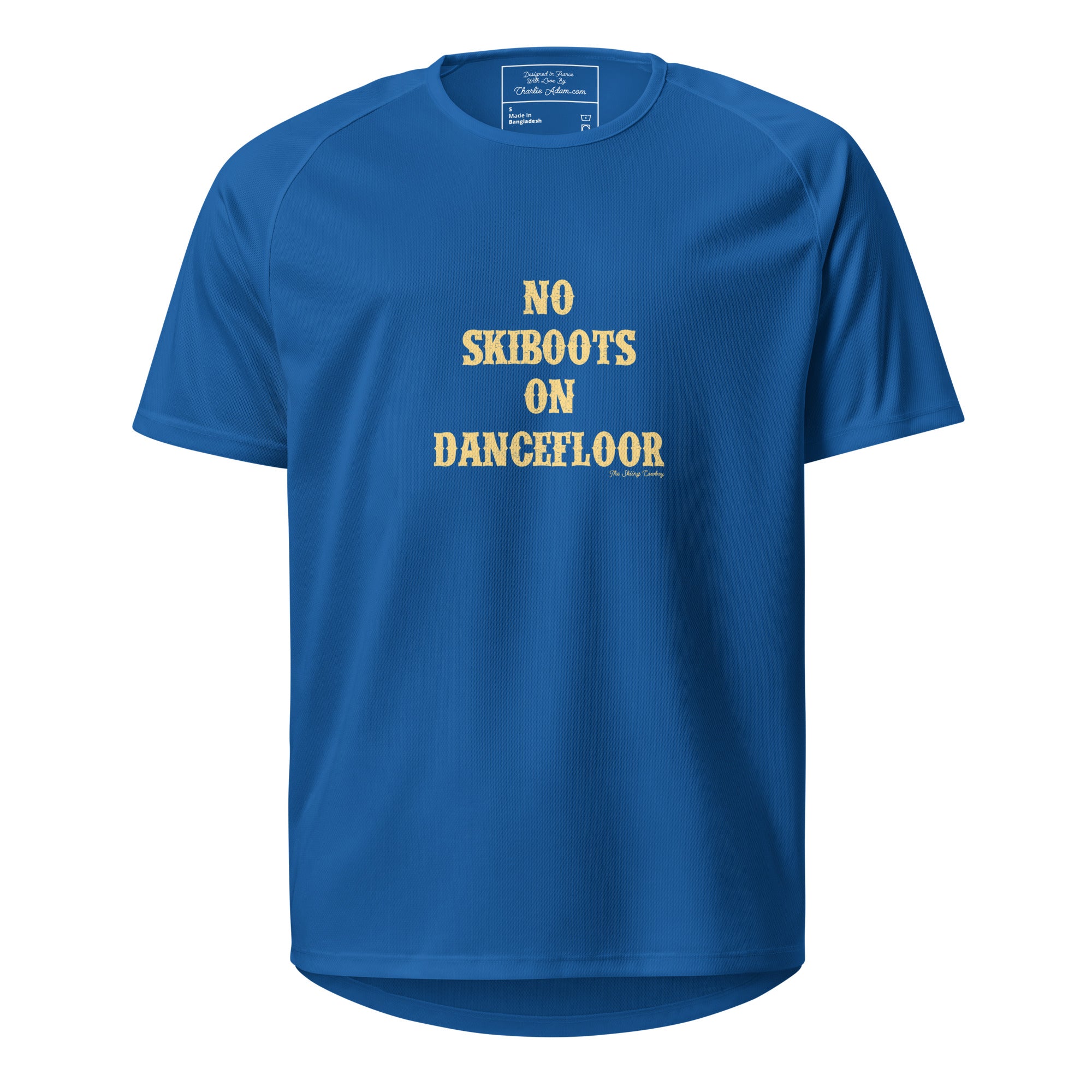 T-shirts de sport respirant No Skiboots on Dancefloor sur fond sombre