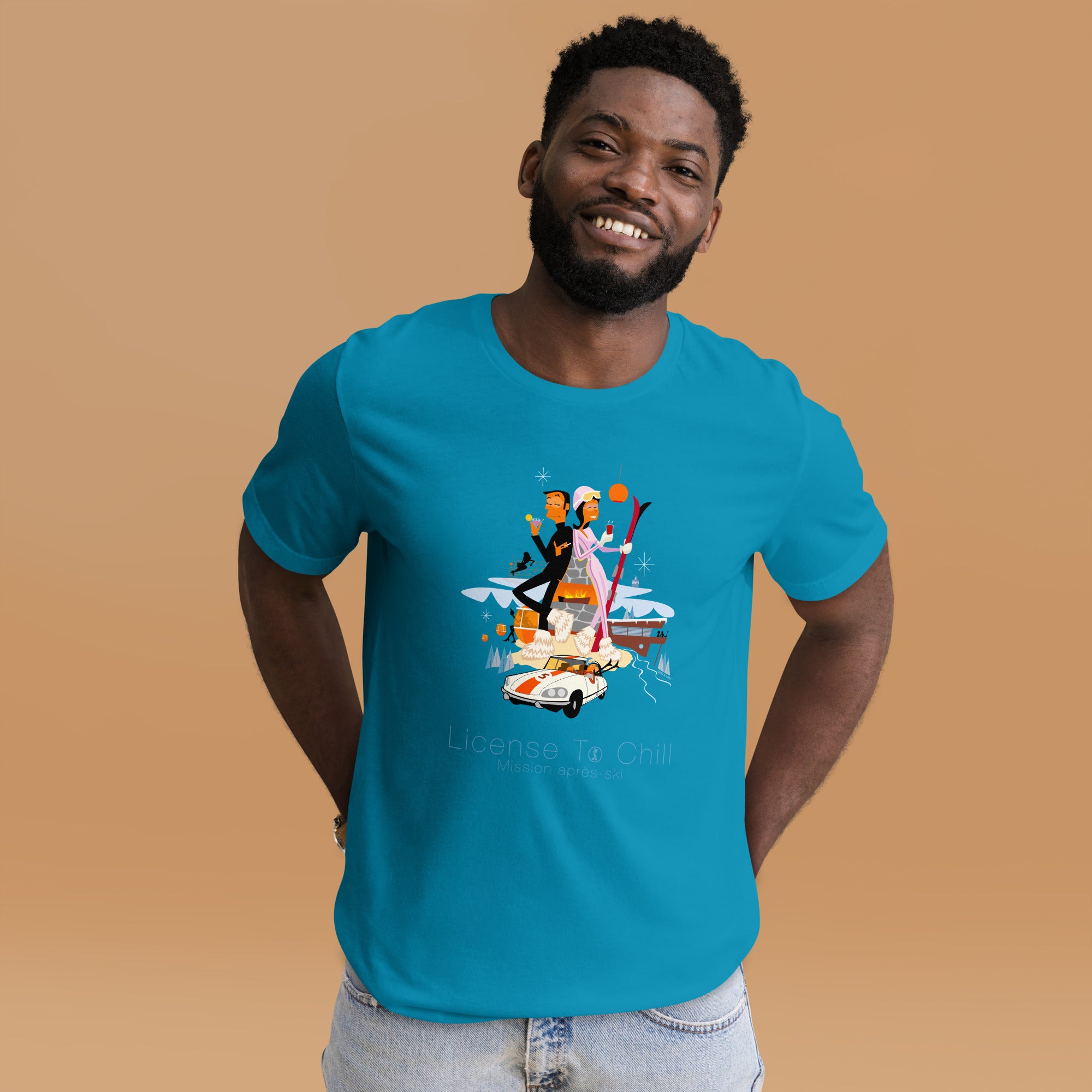 Unisex cotton t-shirt License to Chill Mission Après-Ski on bright colors