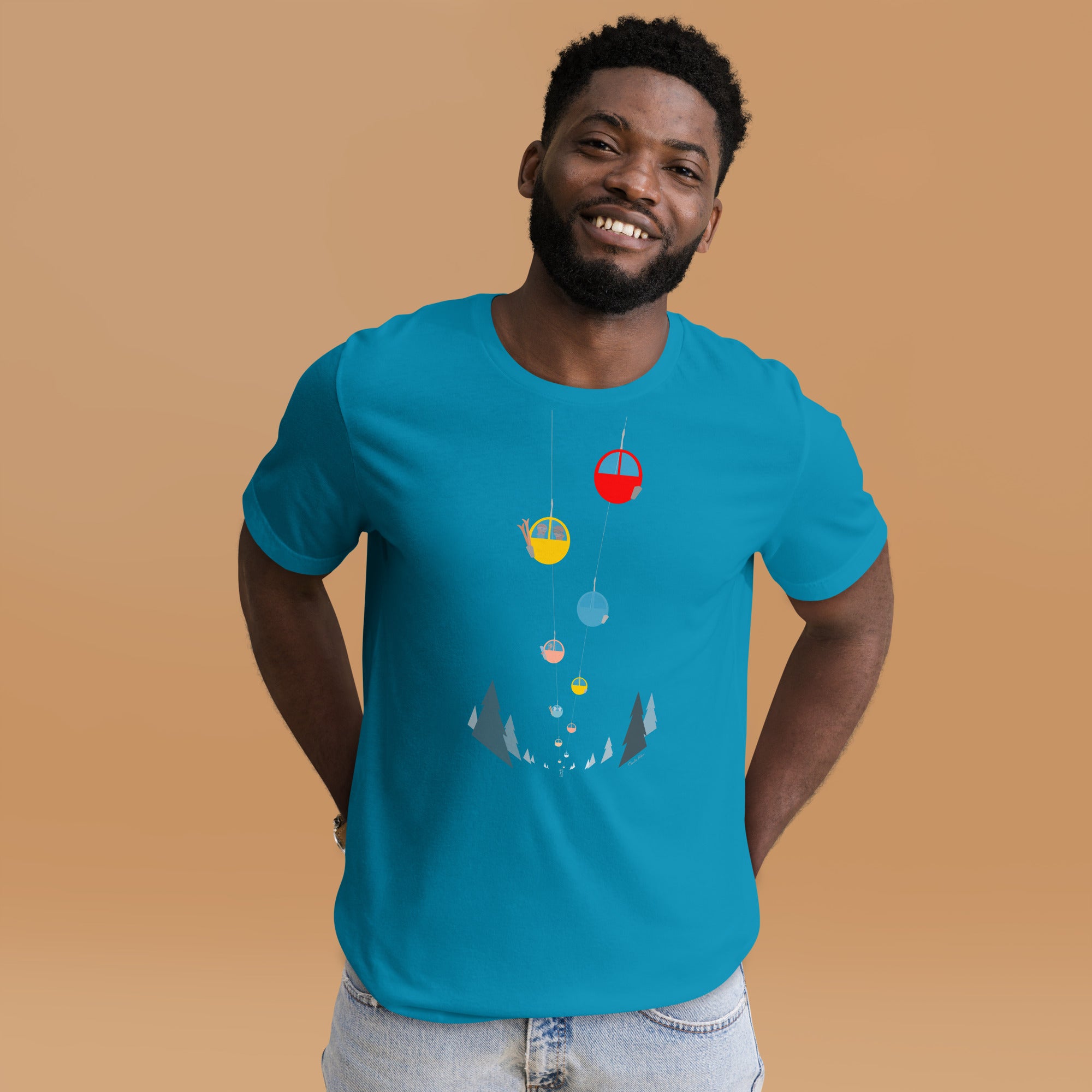 T-shirt en coton unisexe Gondolas in the mist sur couleurs vives