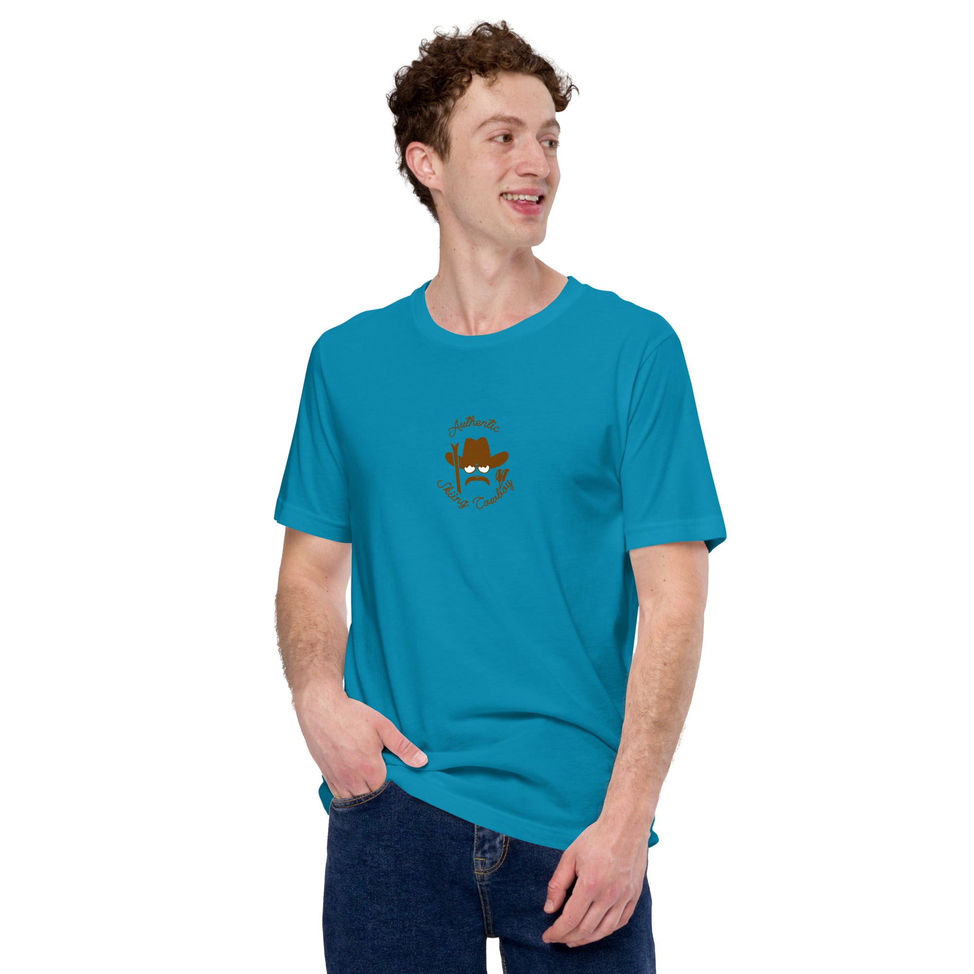 Unisex cotton t-shirt Authentic Skiing Cowboy on bright colors