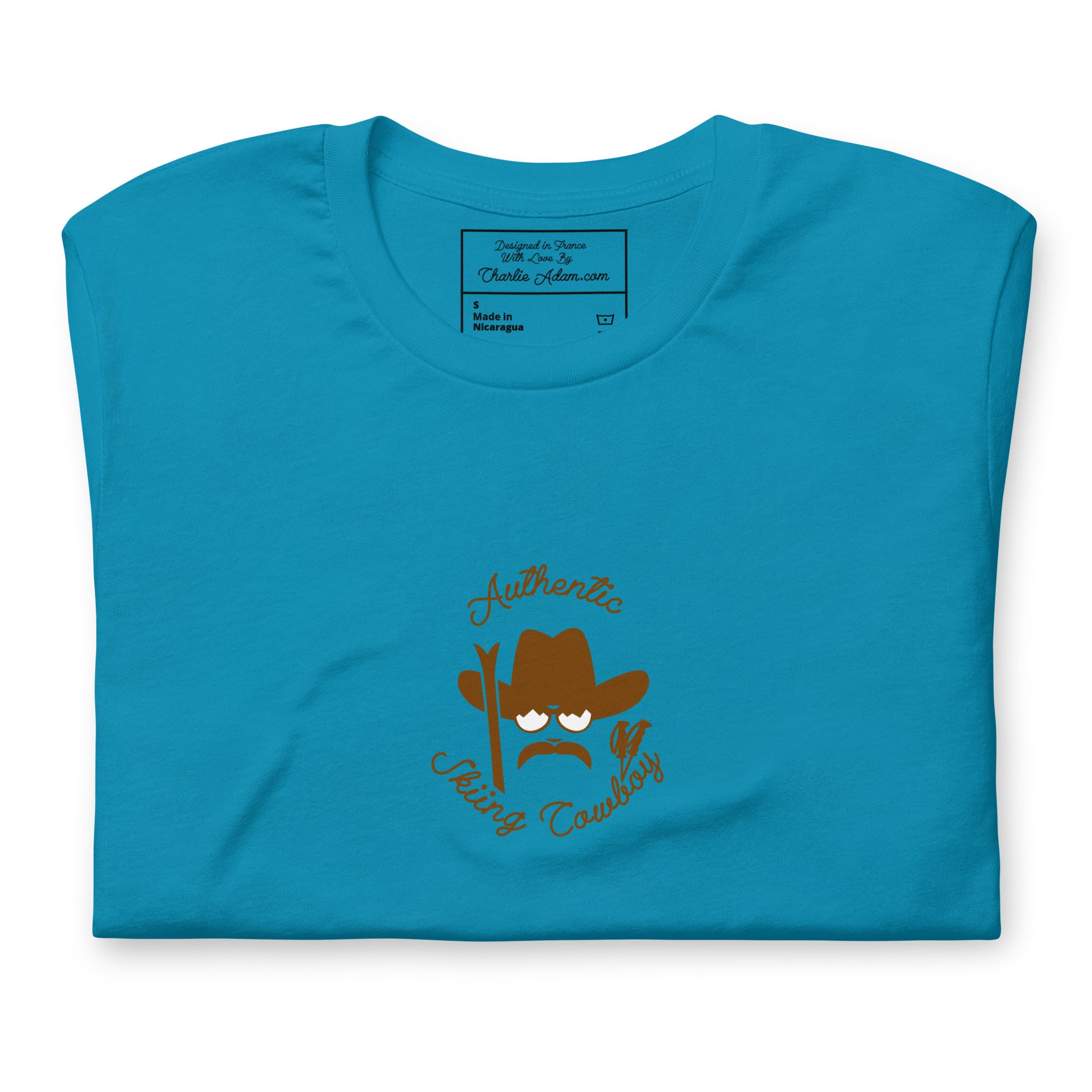 Unisex cotton t-shirt Authentic Skiing Cowboy on bright colors
