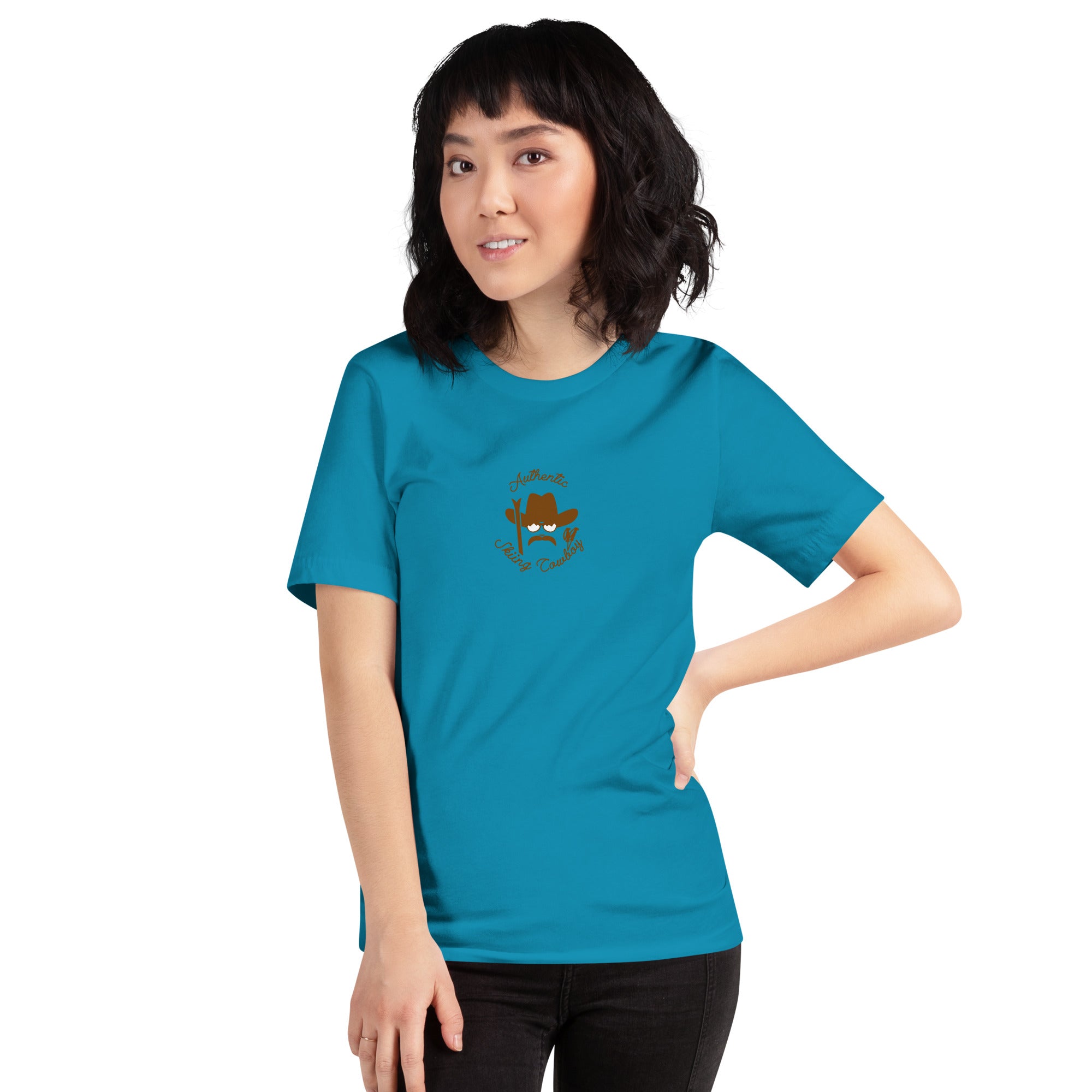 Unisex cotton t-shirt Authentic Skiing Cowboy on bright colors
