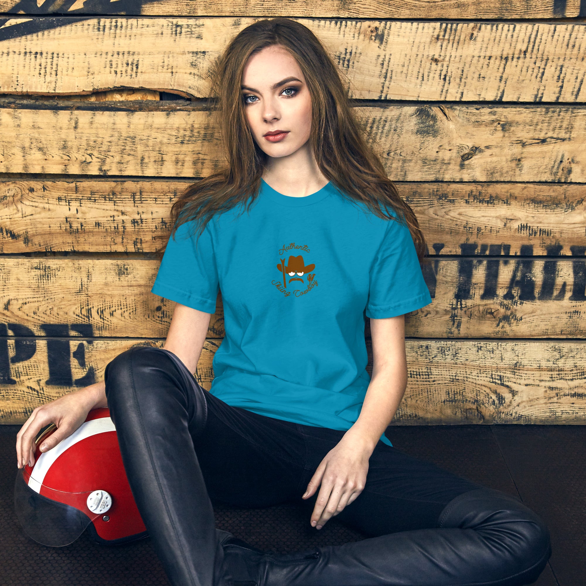 Unisex cotton t-shirt Authentic Skiing Cowboy on bright colors