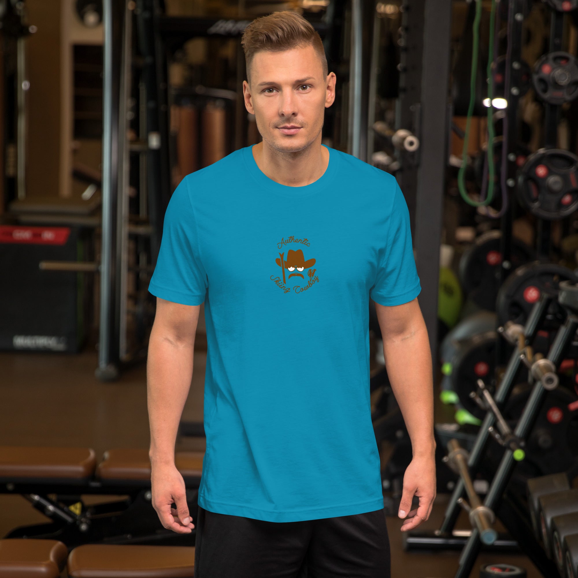Unisex cotton t-shirt Authentic Skiing Cowboy on bright colors