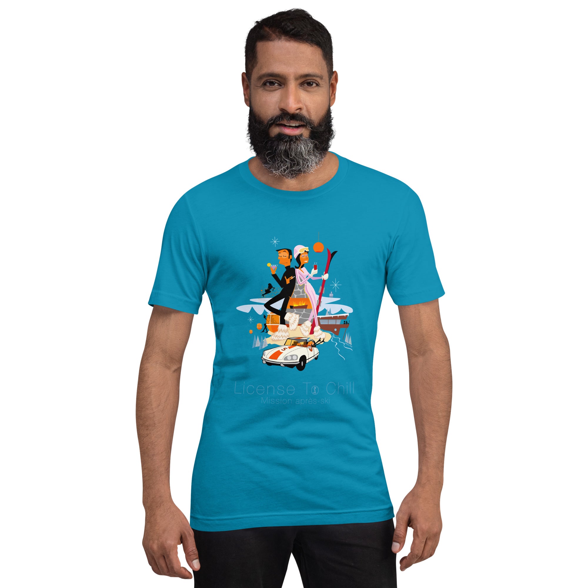 Unisex cotton t-shirt License to Chill Mission Après-Ski on bright colors