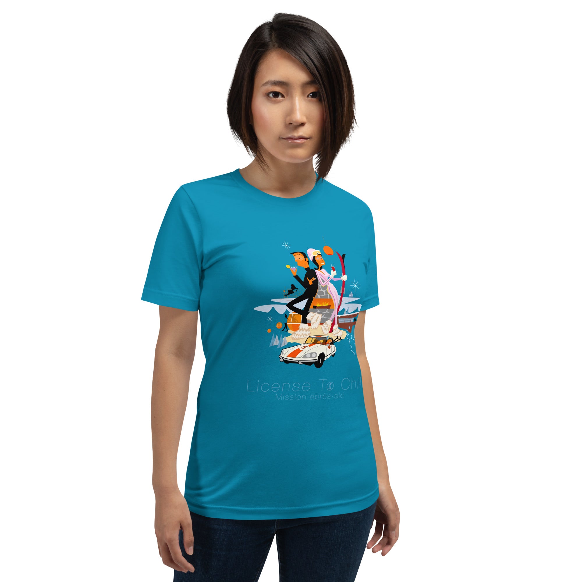 Unisex cotton t-shirt License to Chill Mission Après-Ski on bright colors