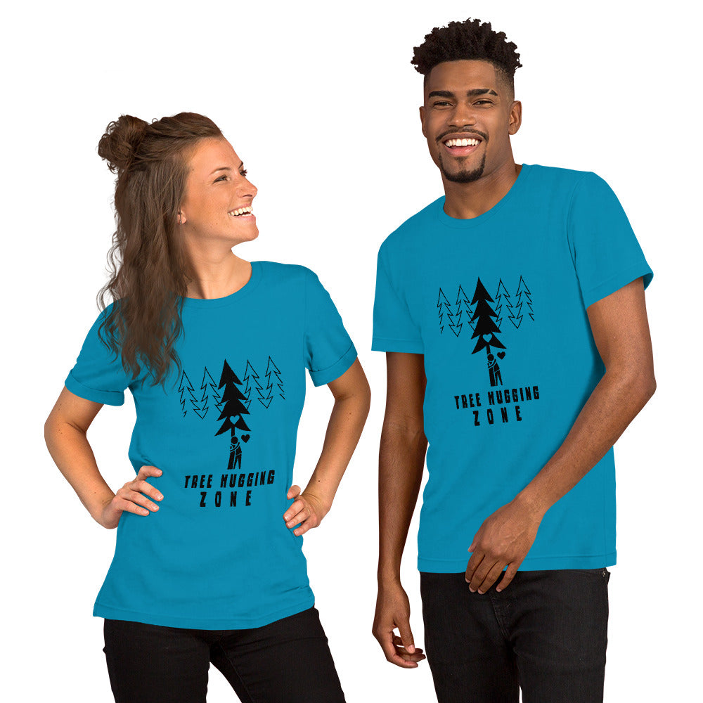 Unisex cotton t-shirt Tree hugging zone on bright colors