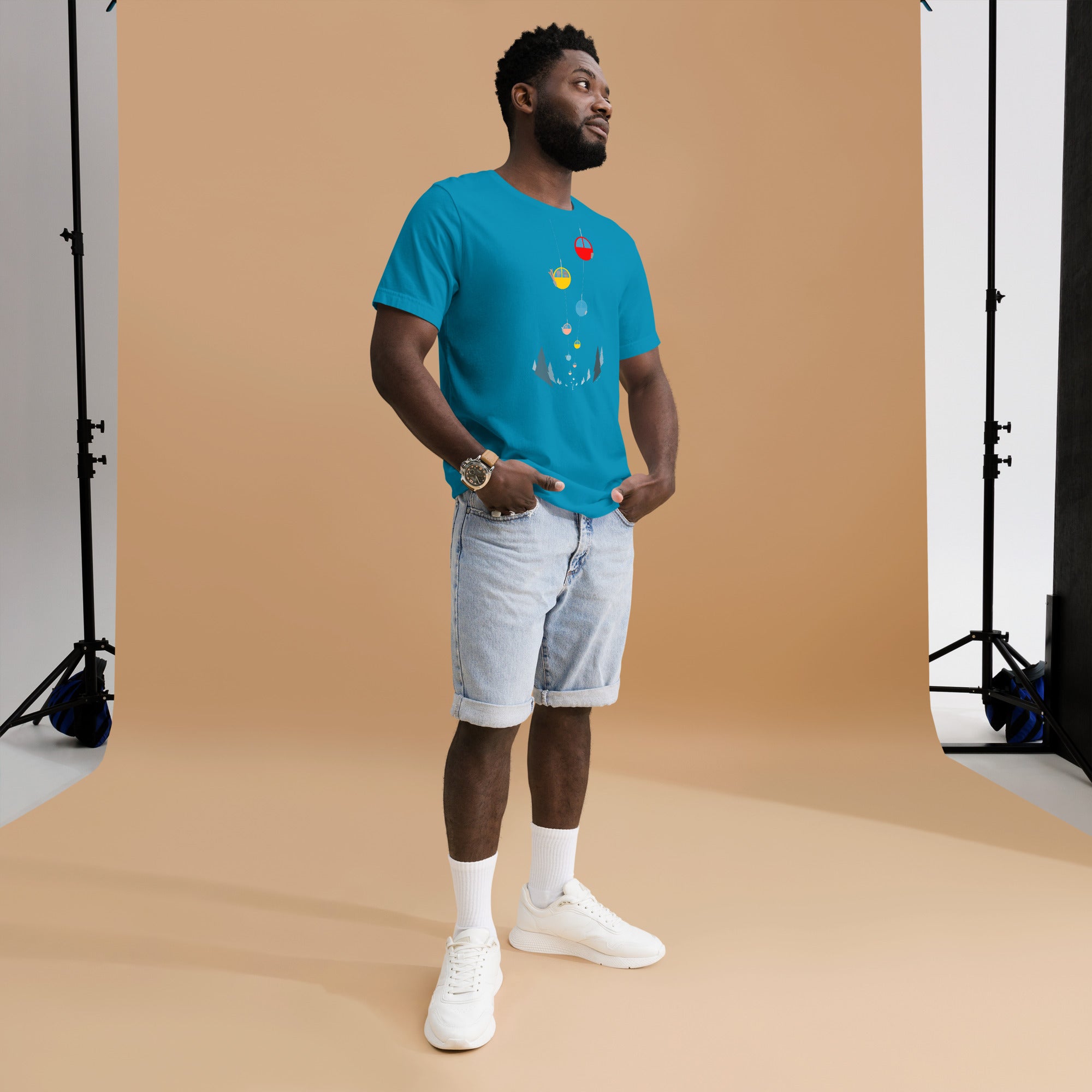 T-shirt en coton unisexe Gondolas in the mist sur couleurs vives