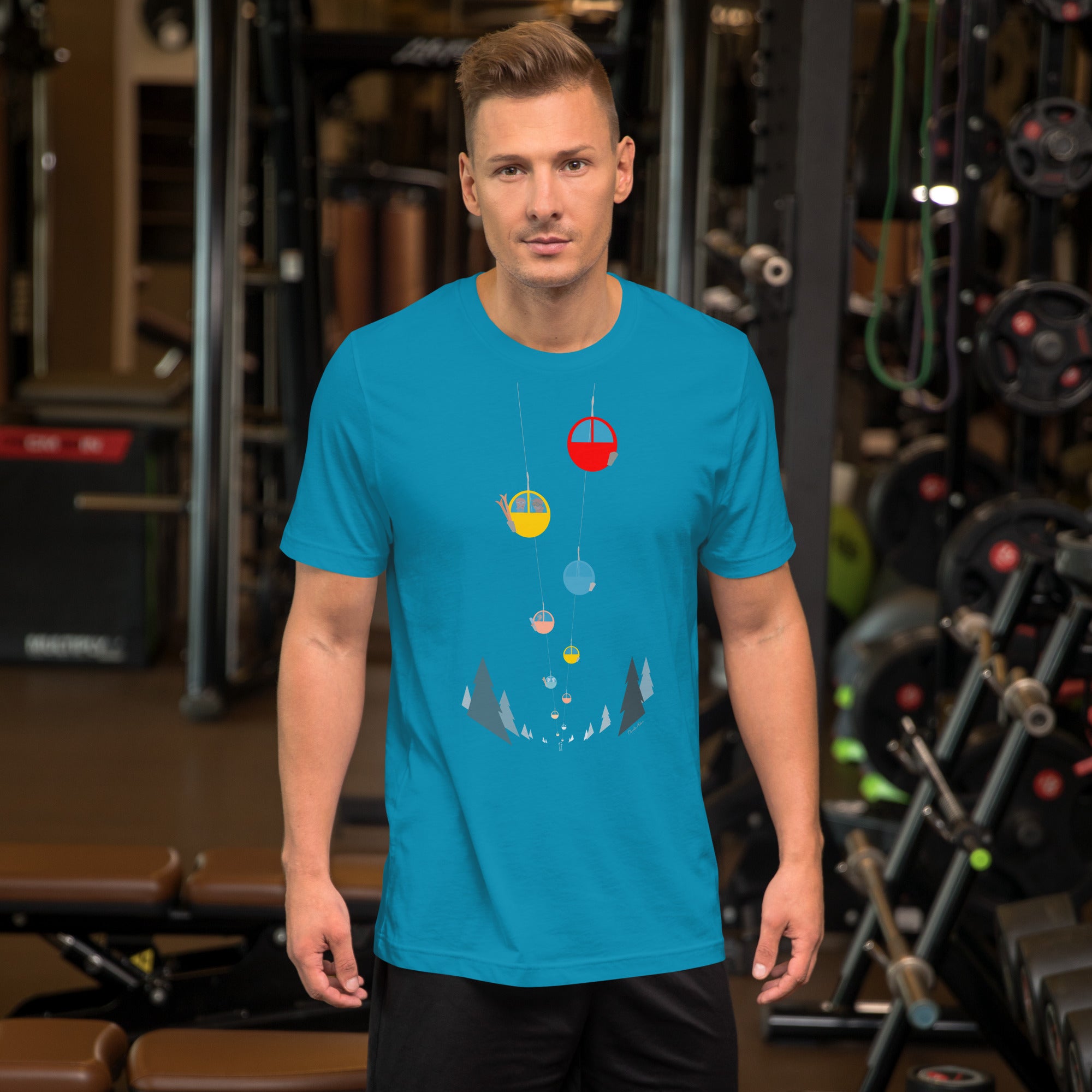 T-shirt en coton unisexe Gondolas in the mist sur couleurs vives