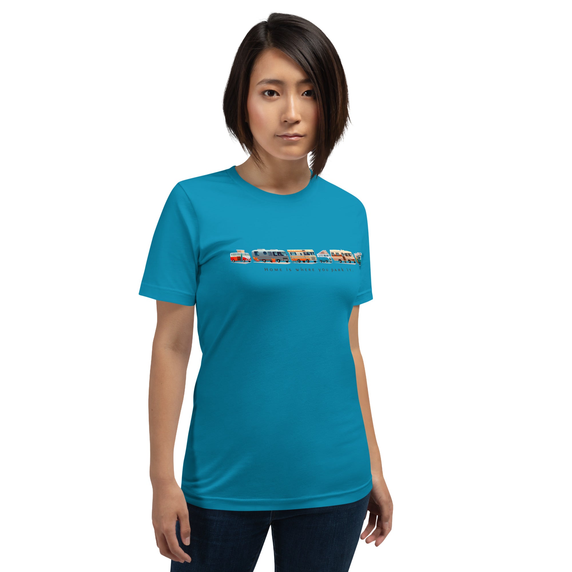 Unisex cotton t-shirt Vintage Campers on bright colors