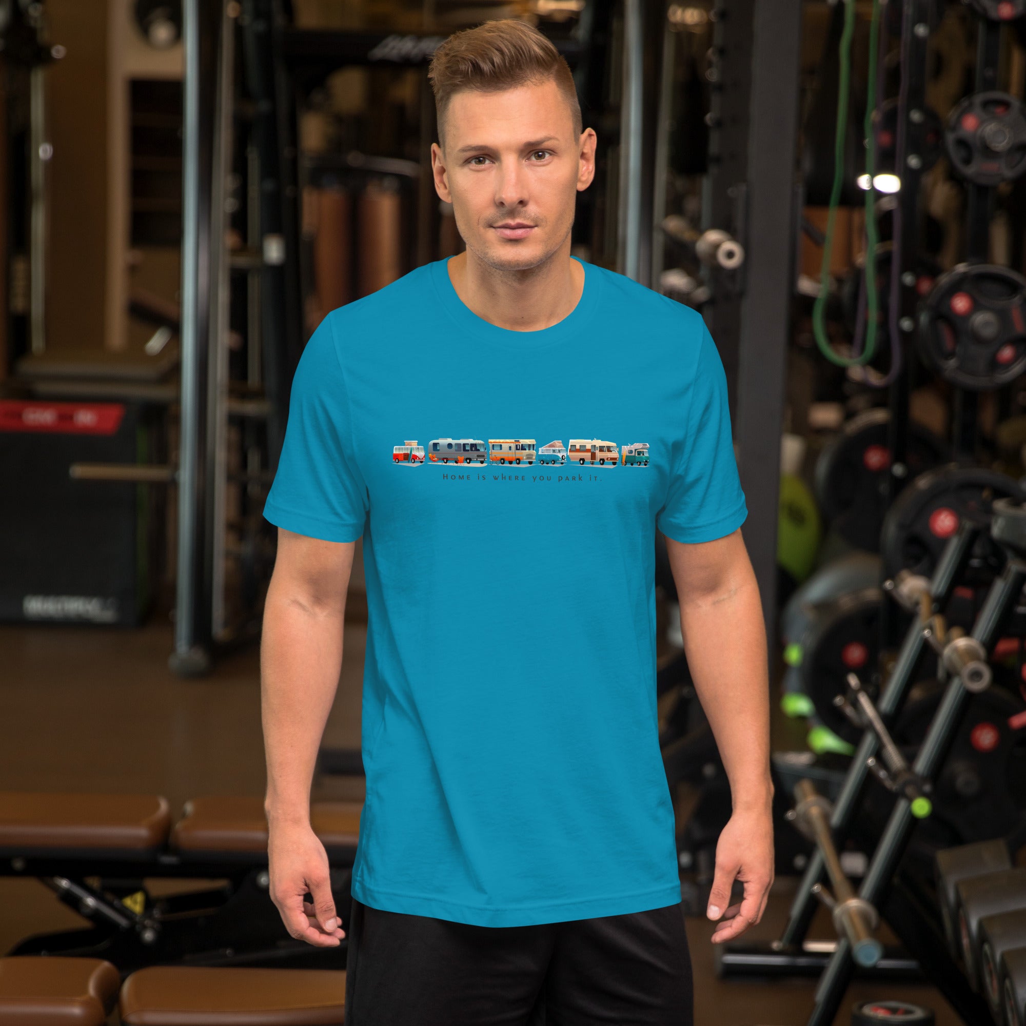 Unisex cotton t-shirt Vintage Campers on bright colors