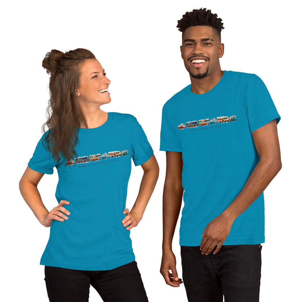 Unisex cotton t-shirt Vintage Campers on bright colors