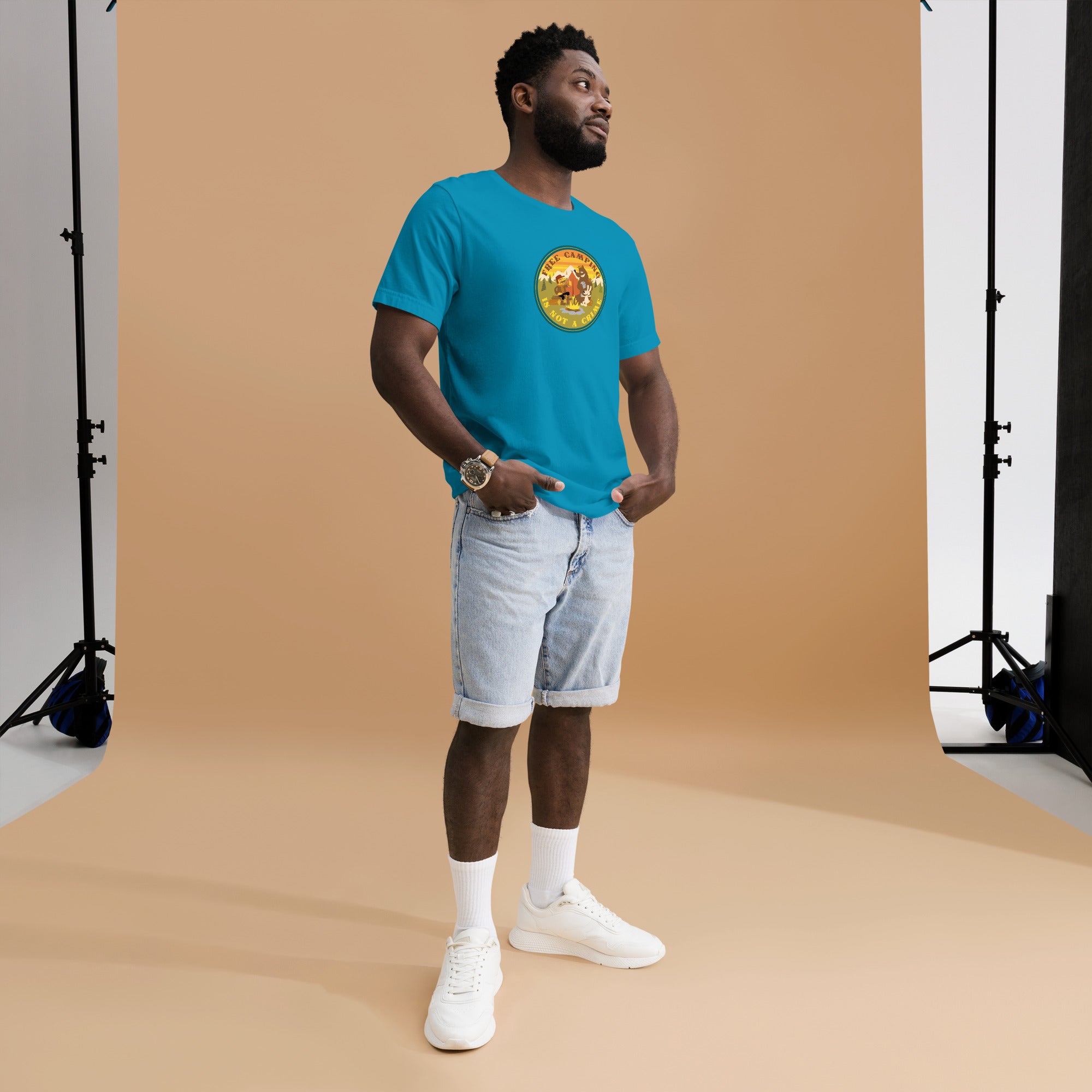Unisex cotton t-shirt Free Camping is not a Crime on bright colors