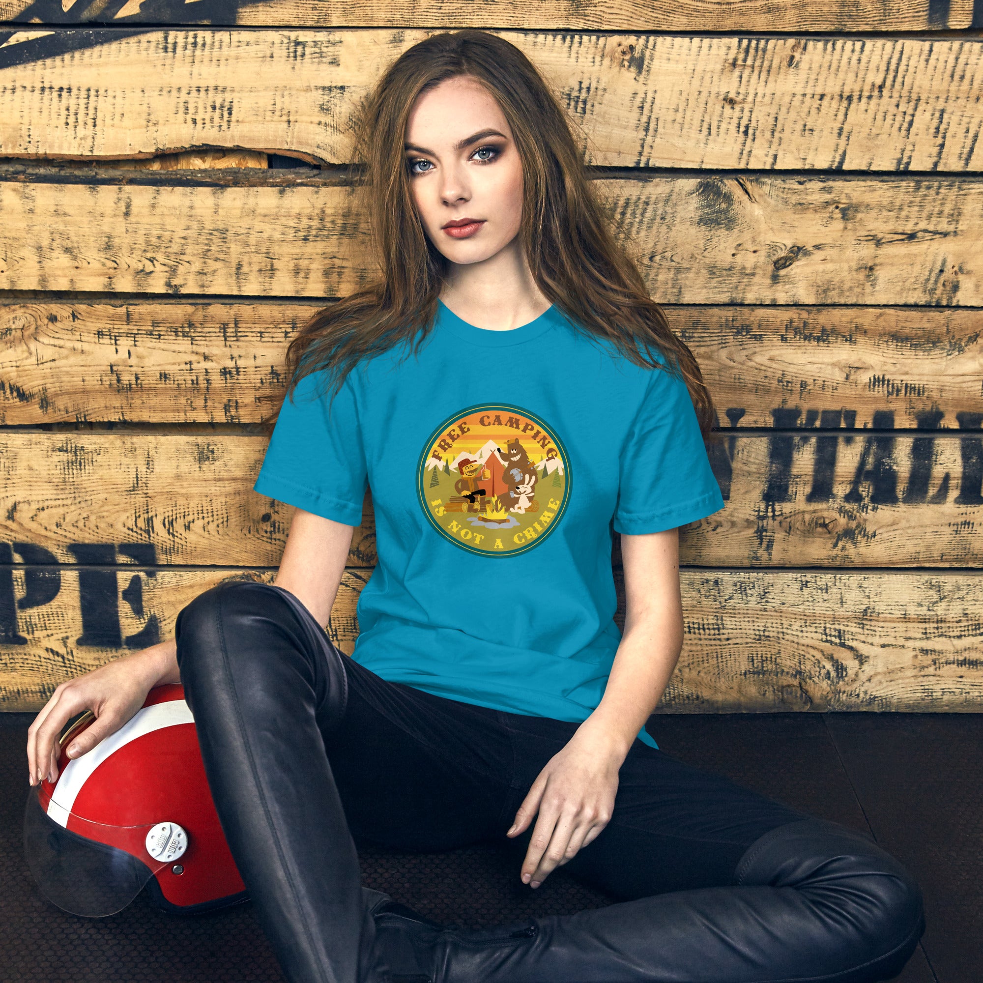 Unisex cotton t-shirt Free Camping is not a Crime on bright colors