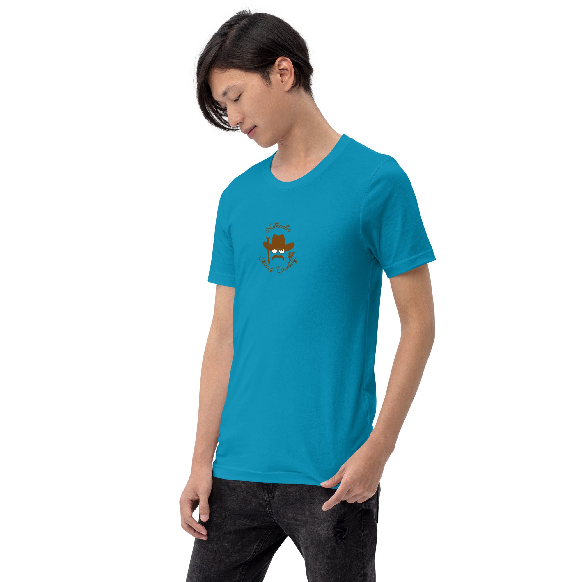 Unisex cotton t-shirt Authentic Skiing Cowboy on bright colors