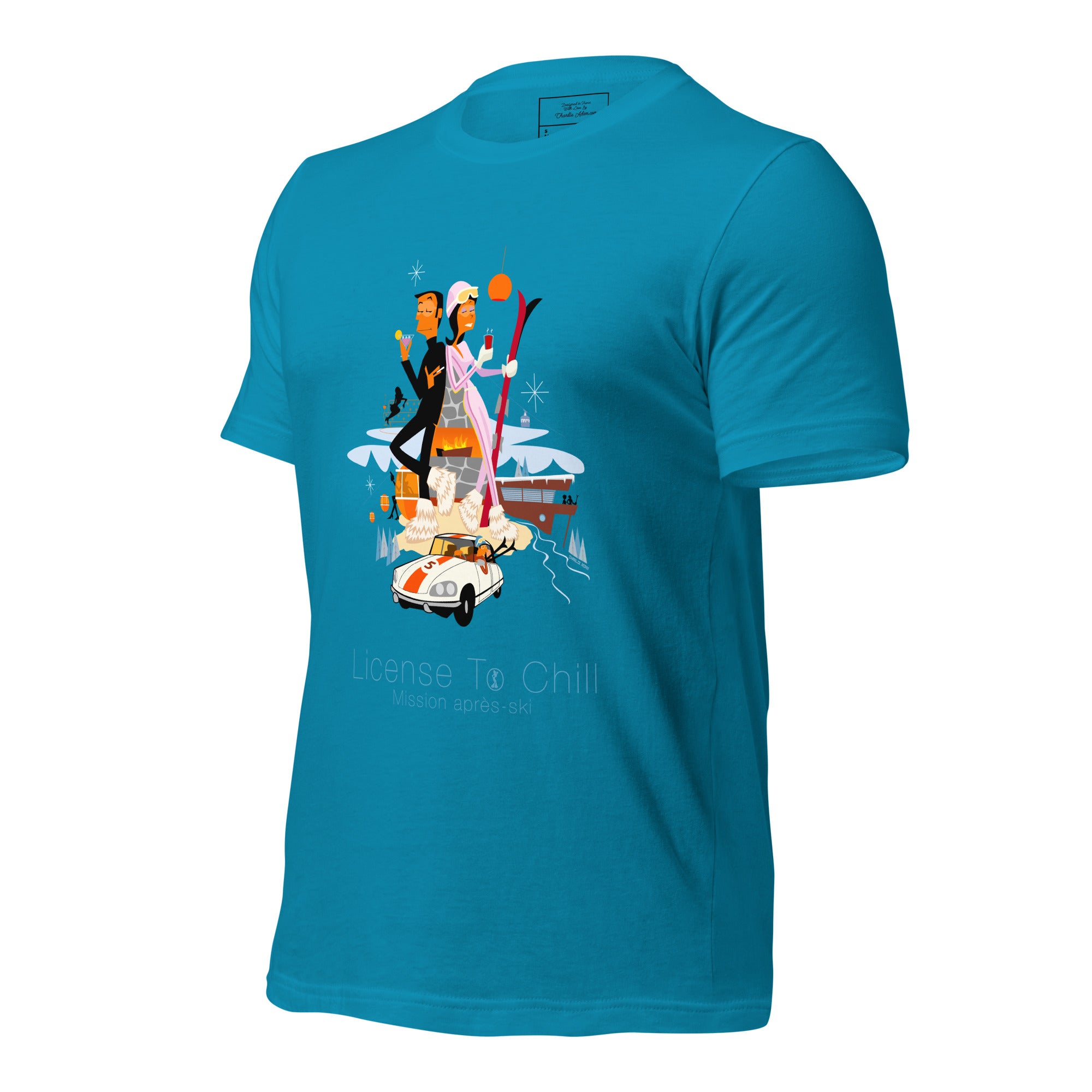 Unisex cotton t-shirt License to Chill Mission Après-Ski on bright colors