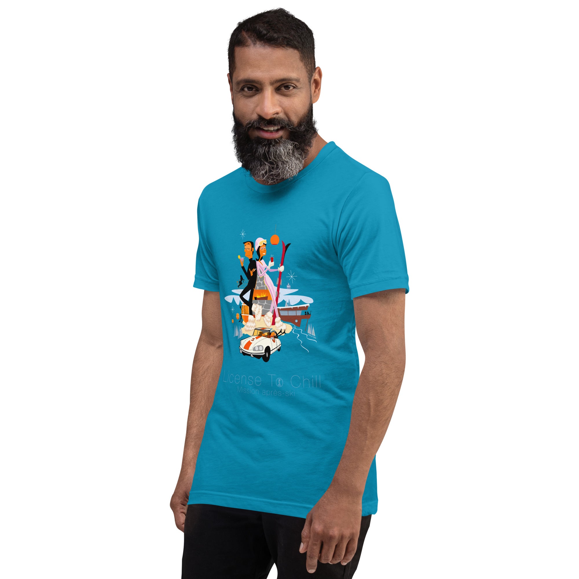 Unisex cotton t-shirt License to Chill Mission Après-Ski on bright colors