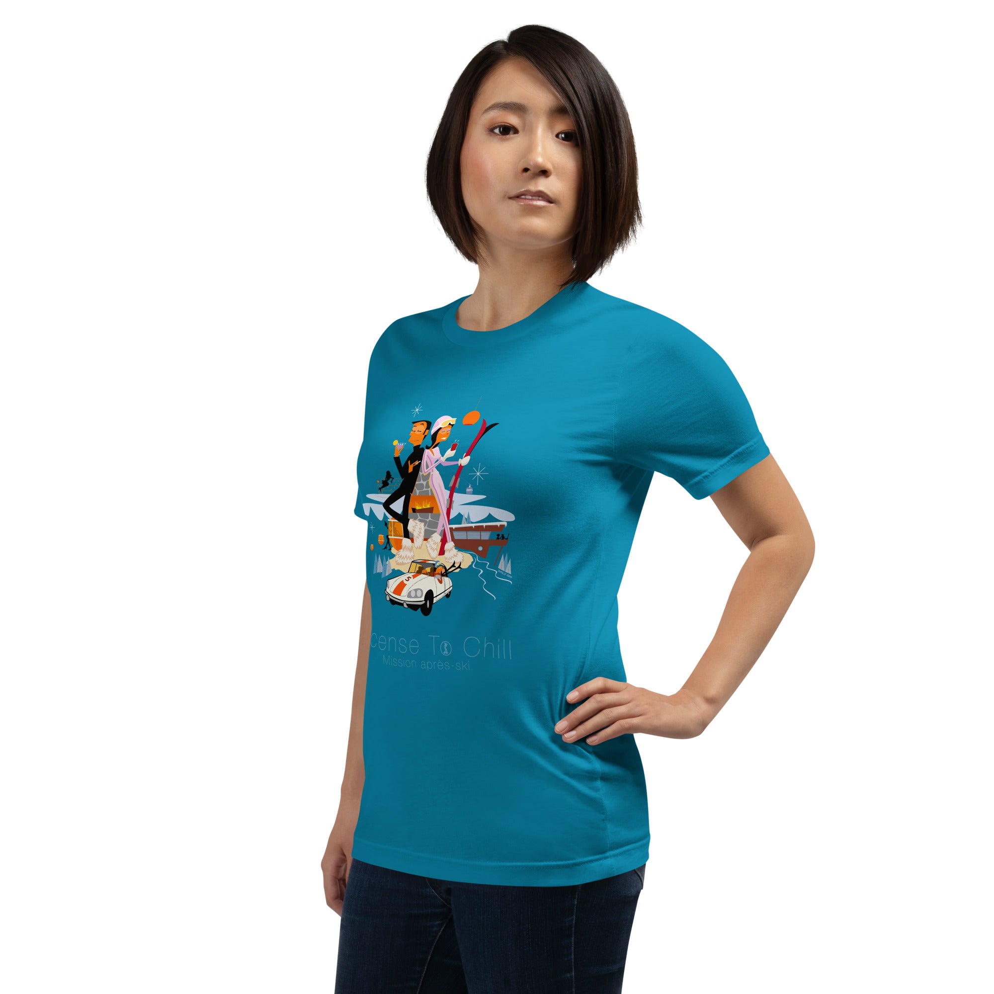Unisex cotton t-shirt License to Chill Mission Après-Ski on bright colors