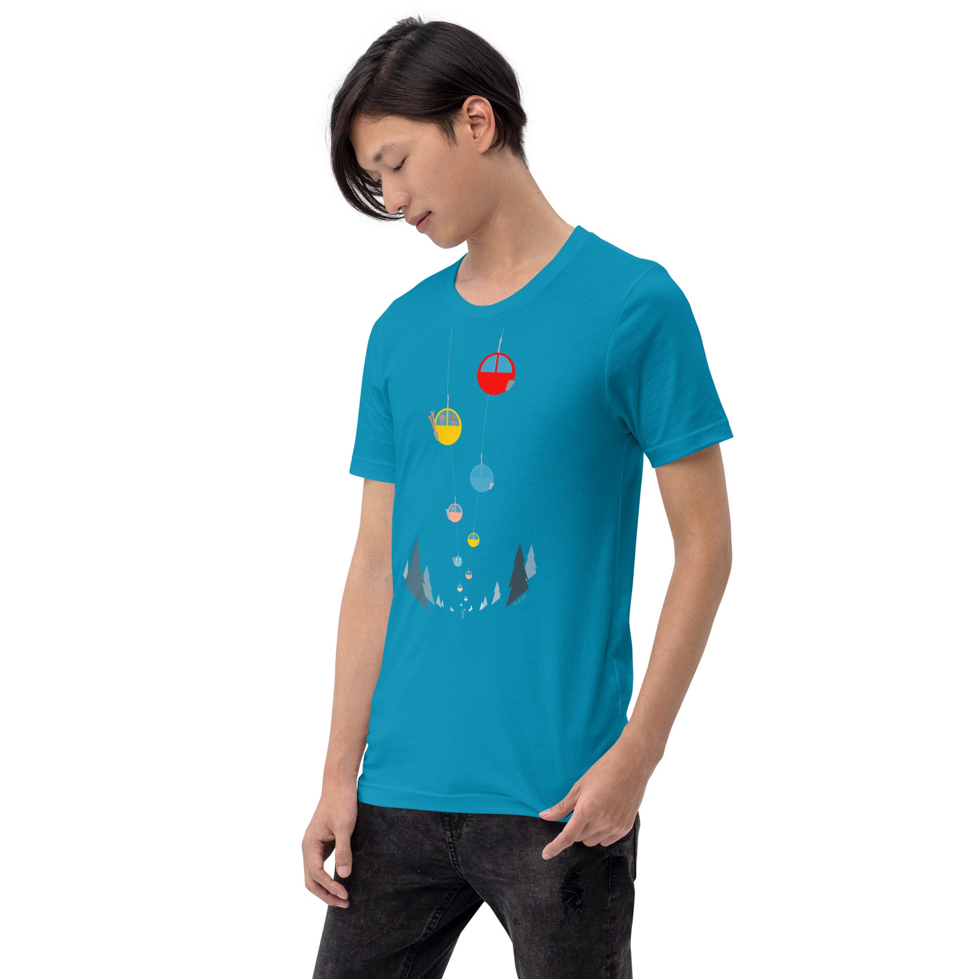 T-shirt en coton unisexe Gondolas in the mist sur couleurs vives