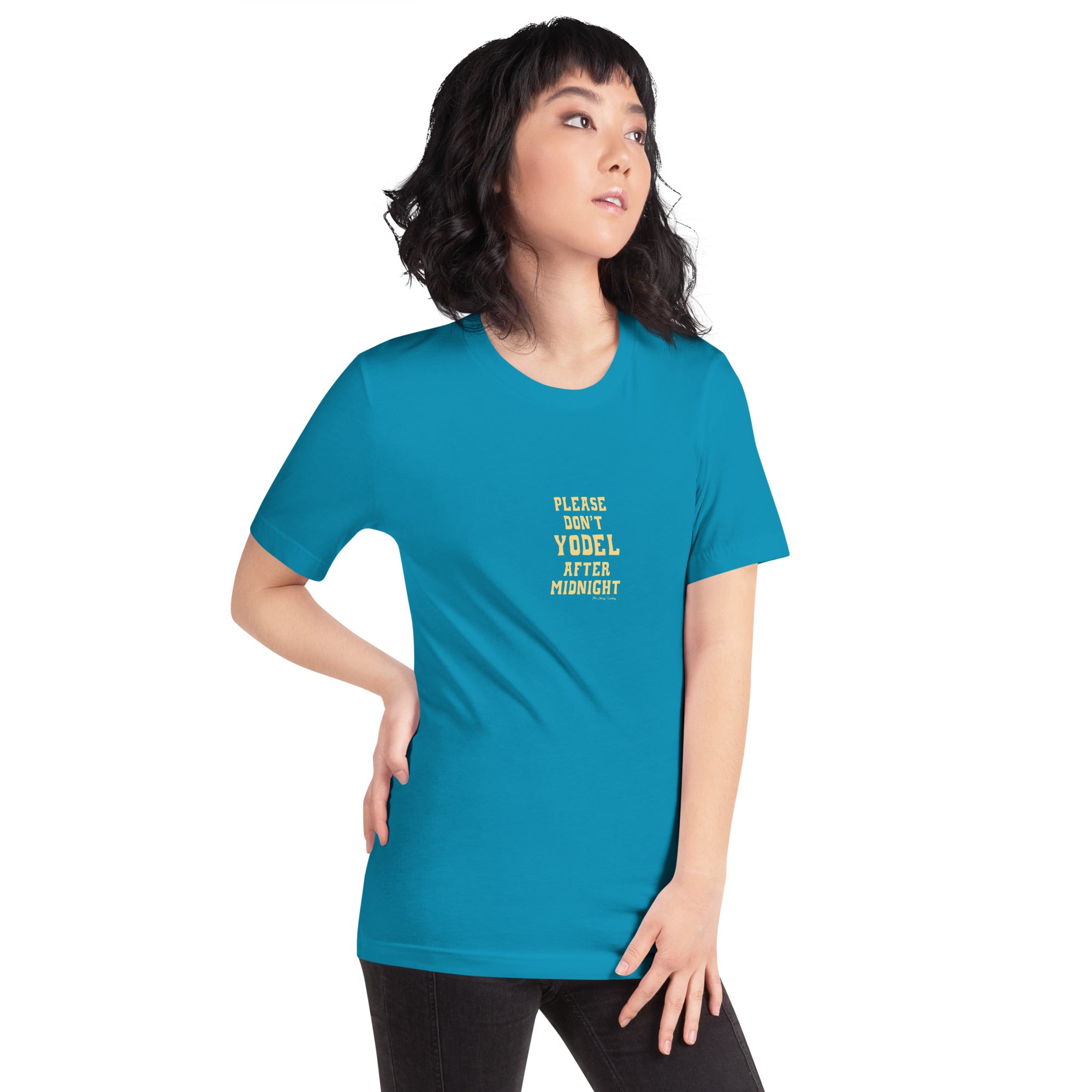 T-shirt en coton unisexe Don't Yodel After Midnight texte clair