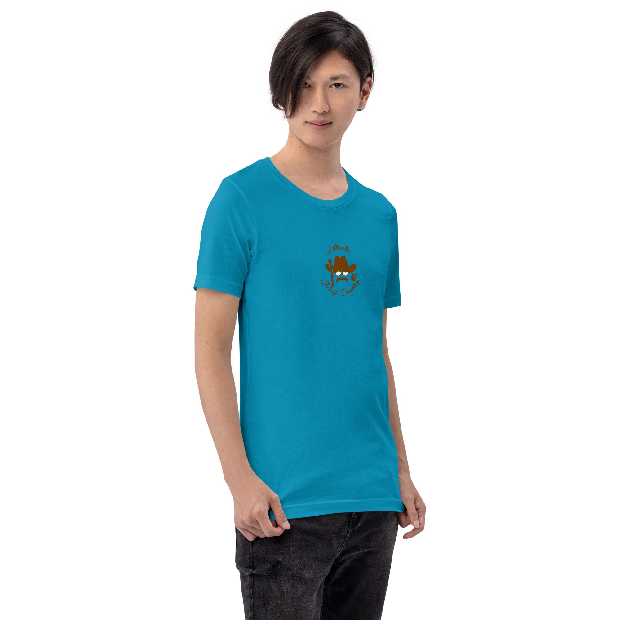 Unisex cotton t-shirt Authentic Skiing Cowboy on bright colors