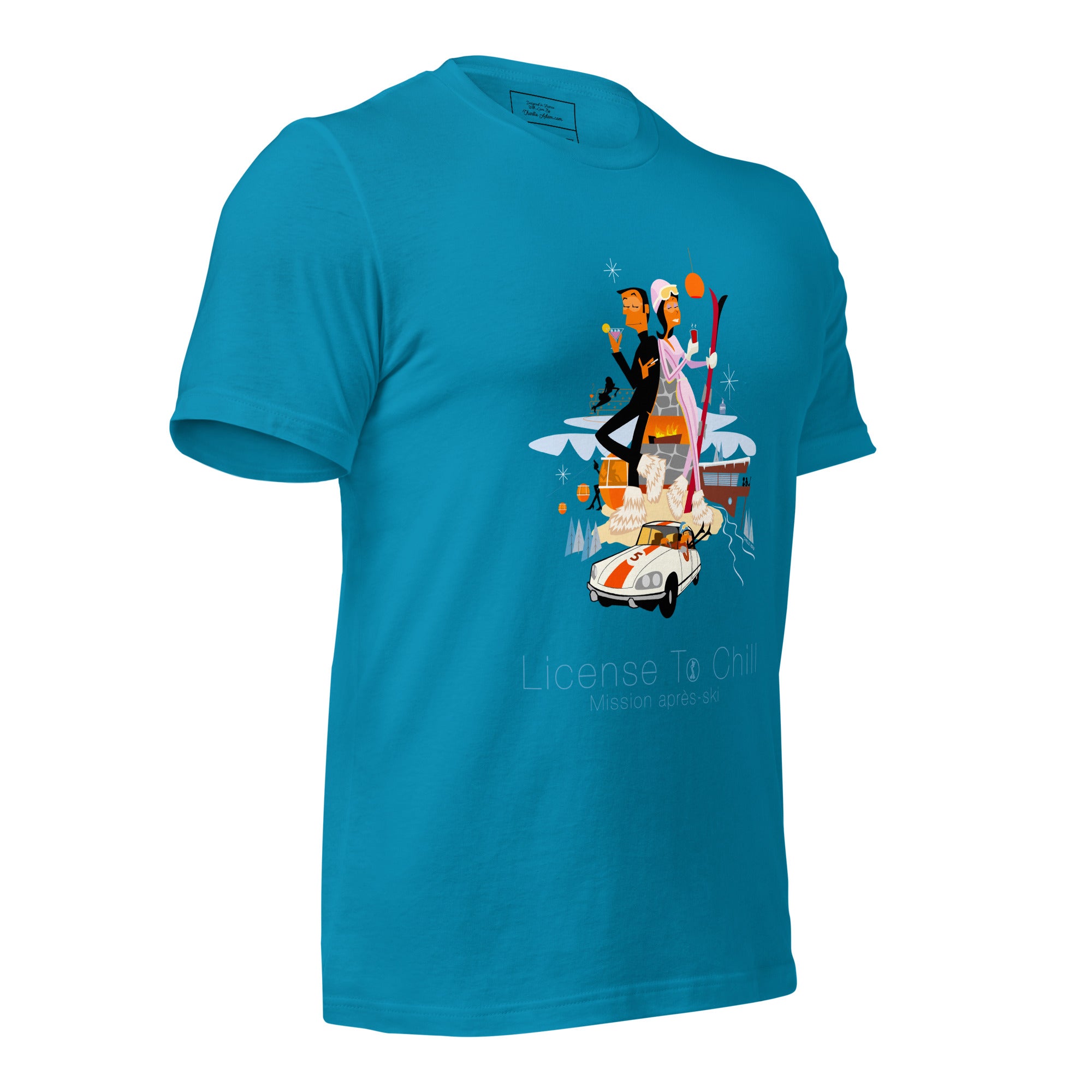 Unisex cotton t-shirt License to Chill Mission Après-Ski on bright colors