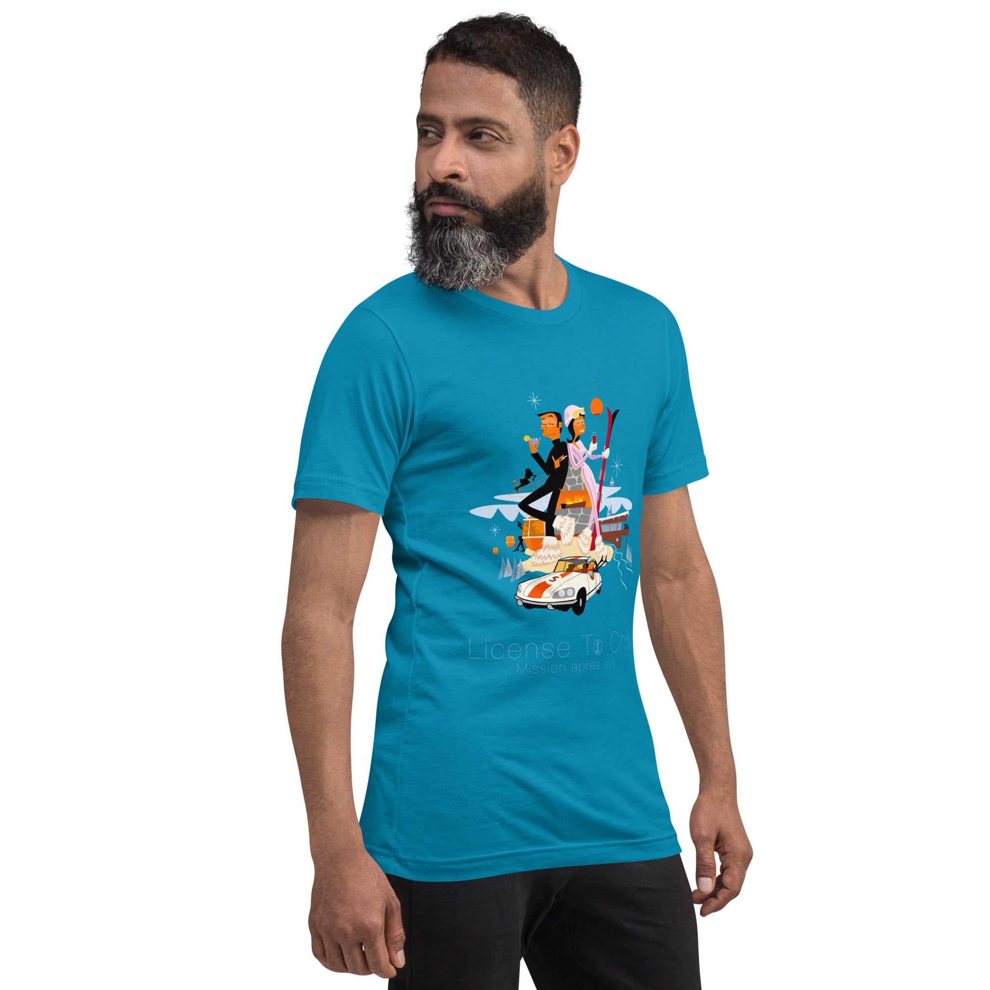 Unisex cotton t-shirt License to Chill Mission Après-Ski on bright colors